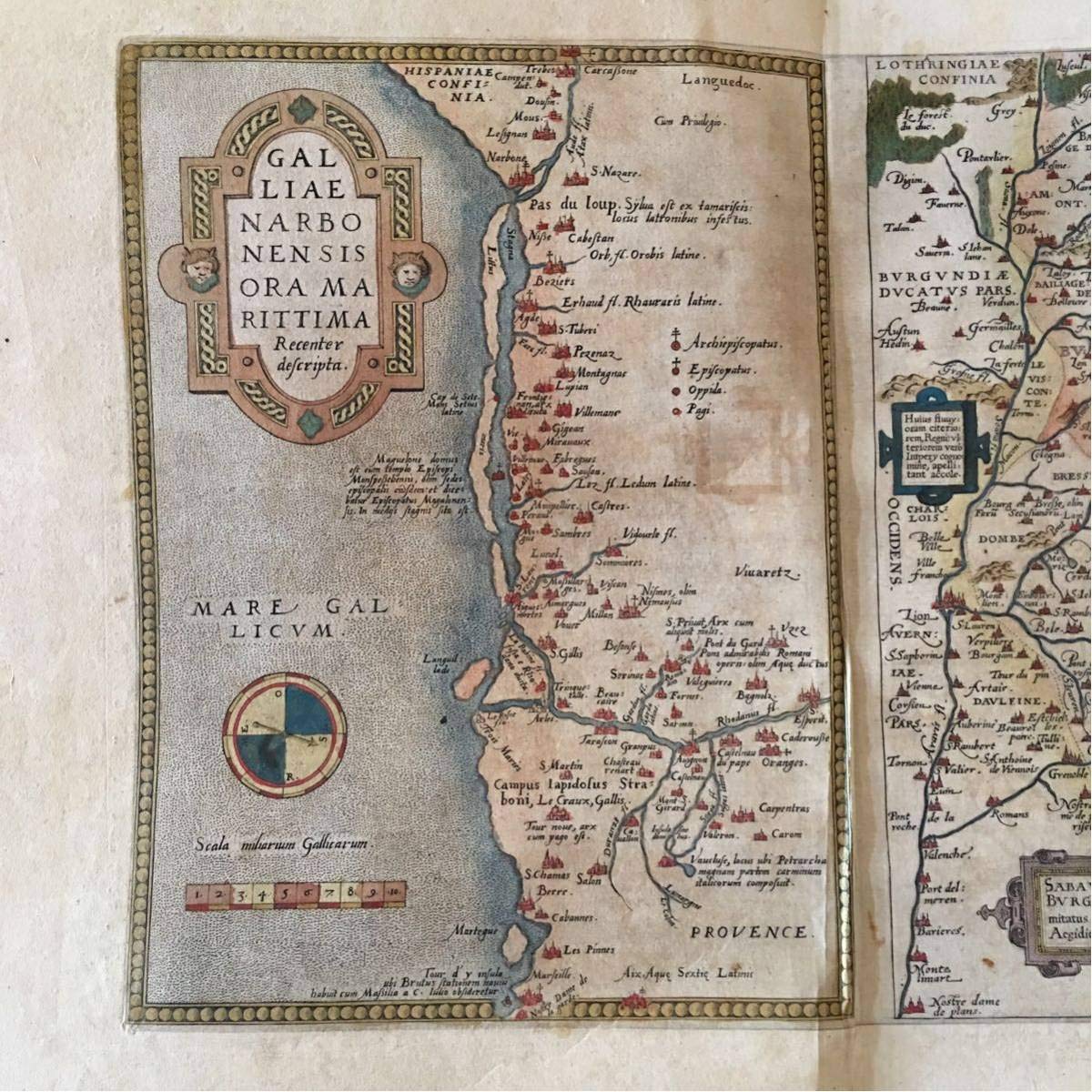 Amazon.co.jp: 16世紀 フランス 古地図 手彩色 銅版画 アンティーク