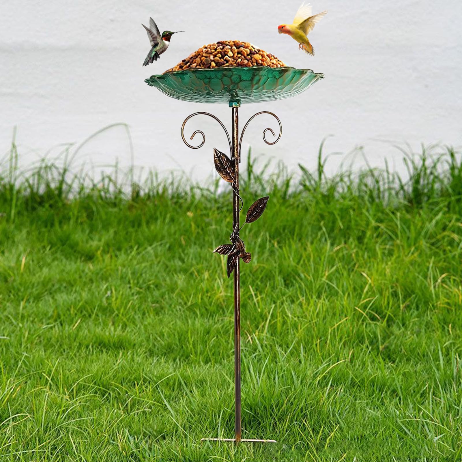 Bain d'oiseaux pour Extérieur, Mangeoire Vintage, Bassin en Métal sur Pied Antigel Hauteur Réglable pour Jardin Terrasse Balcon Extérieur
