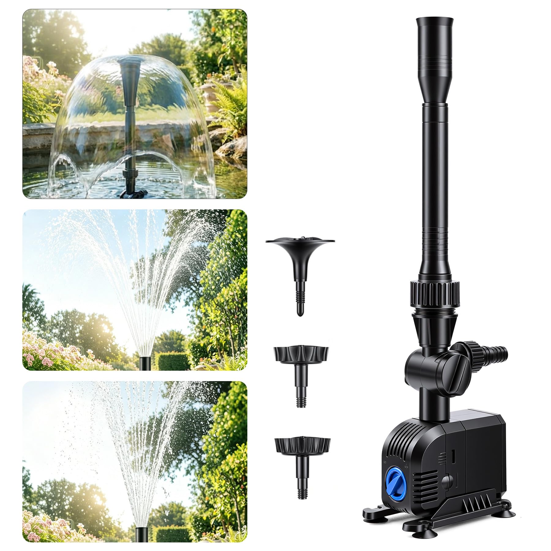 Pompa per Fontana da Giardino 1500L/h 25W, Pompa per Laghetto Sommergibile con Filtro e Ugelli, Risparmio Energetico per Decorazioni Acquatiche