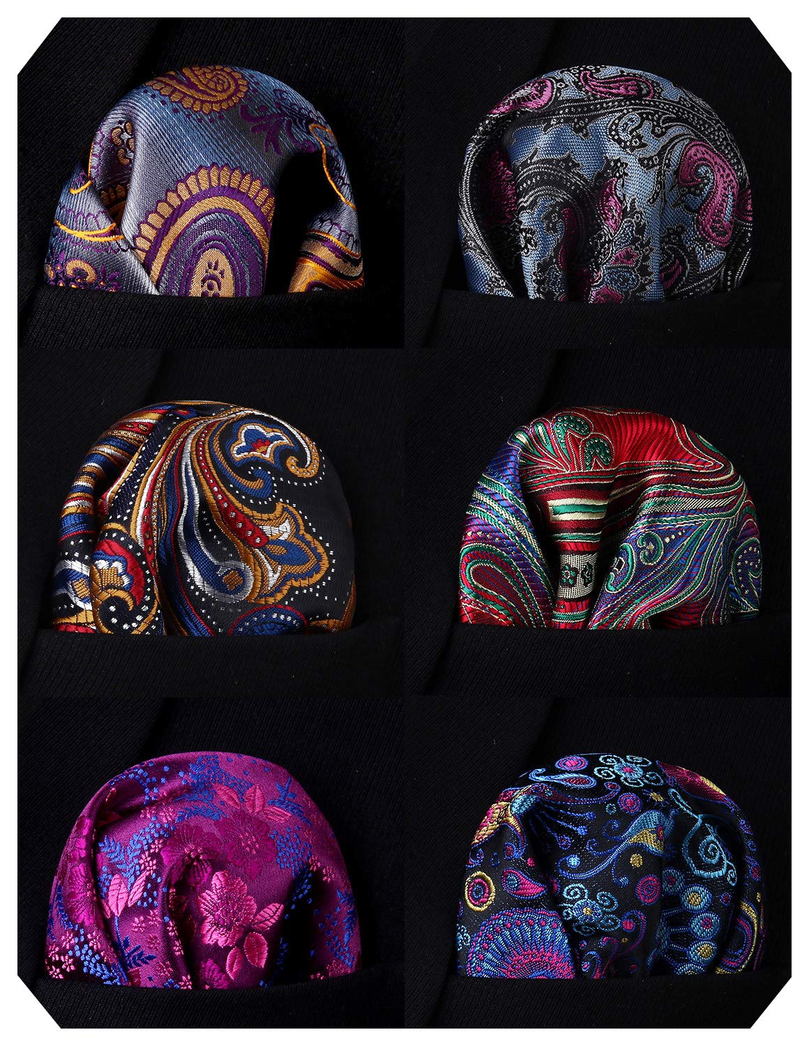 6 Pack Pocket Squares for Men Mens Handkerchiefs Set Assorted Colors with Gift Box,by Hisdern