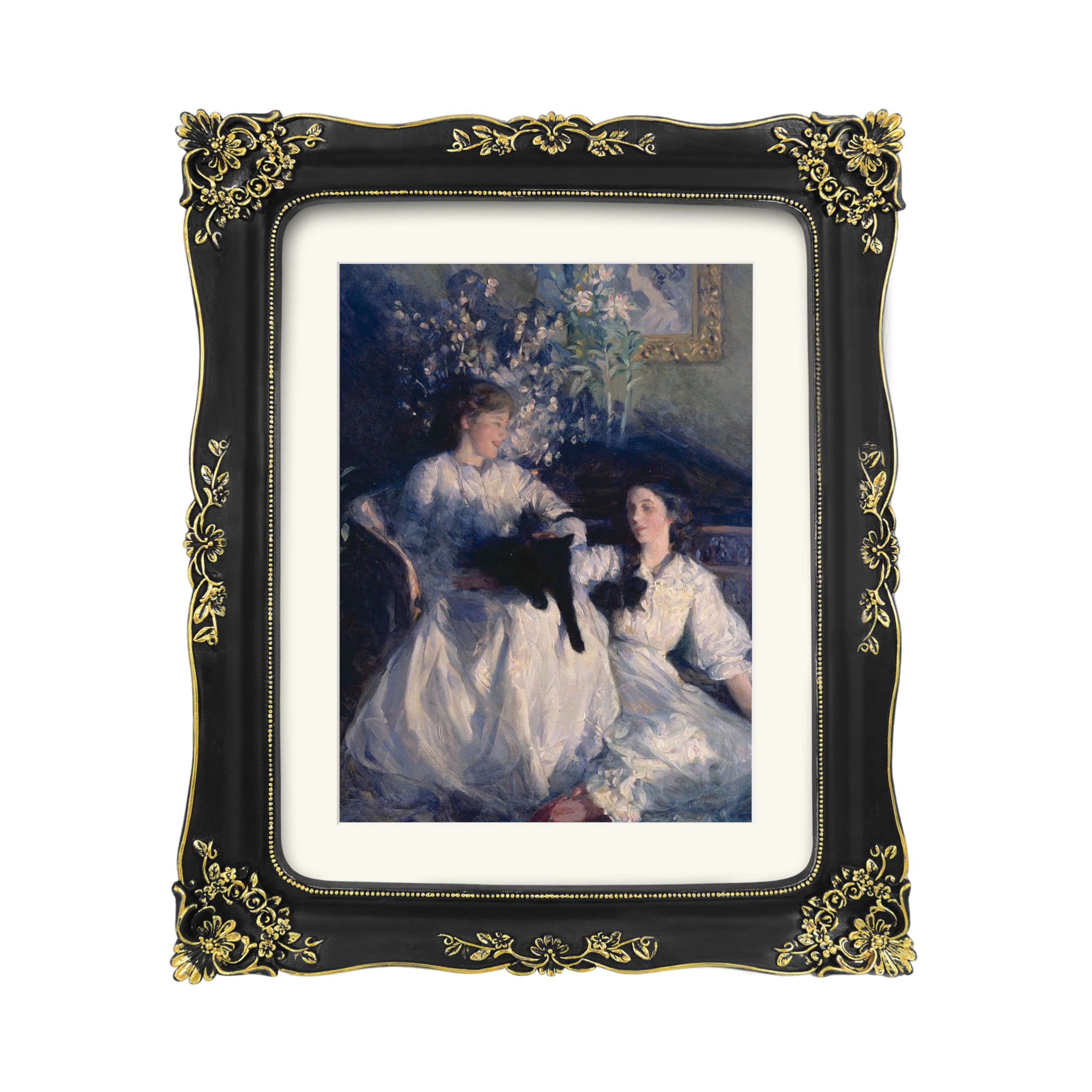 Photo 1 of 11x14 Picture Frame with Mat, Vintage Black Poster Frames with Antique Gold Highlights, Halloween Gothic Style Home Décor