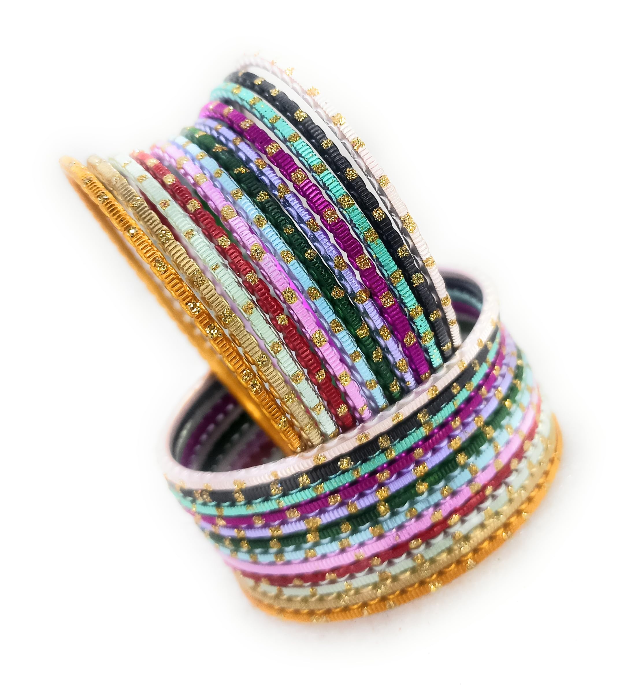 SBS Multicolor Zari Dots(12colors) Metal Bangles set for Girl Child (24 bangles/ 12 colors, 1-2 year old (45 mm diameter)) 3