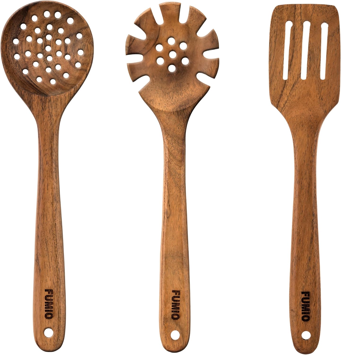 Acacia Wood Cooking Utensils Set (3-Piece) – Wooden Spoon & Spatula Set for Nonstick Cookware, Solid Natural Kitchen Tools, Heat Resistant Handmade Wooden Cooking Tools