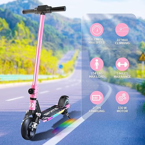 Miniatura 3 de SIMATE Patinete eléctrico para niños, Pro E-Scooters con luz frontal blanca y luces de cuerpo coloridas, pantalla LED y plegable, rango superior de