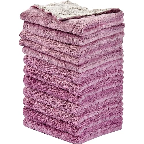 12PCS Kitchen Towels Dish Towels, Multipurpose Reusable Dish Cloths, Double-Sided Microfiber Cleaning Rags for Furniture, Tea, Bowl, 10x 6 inch