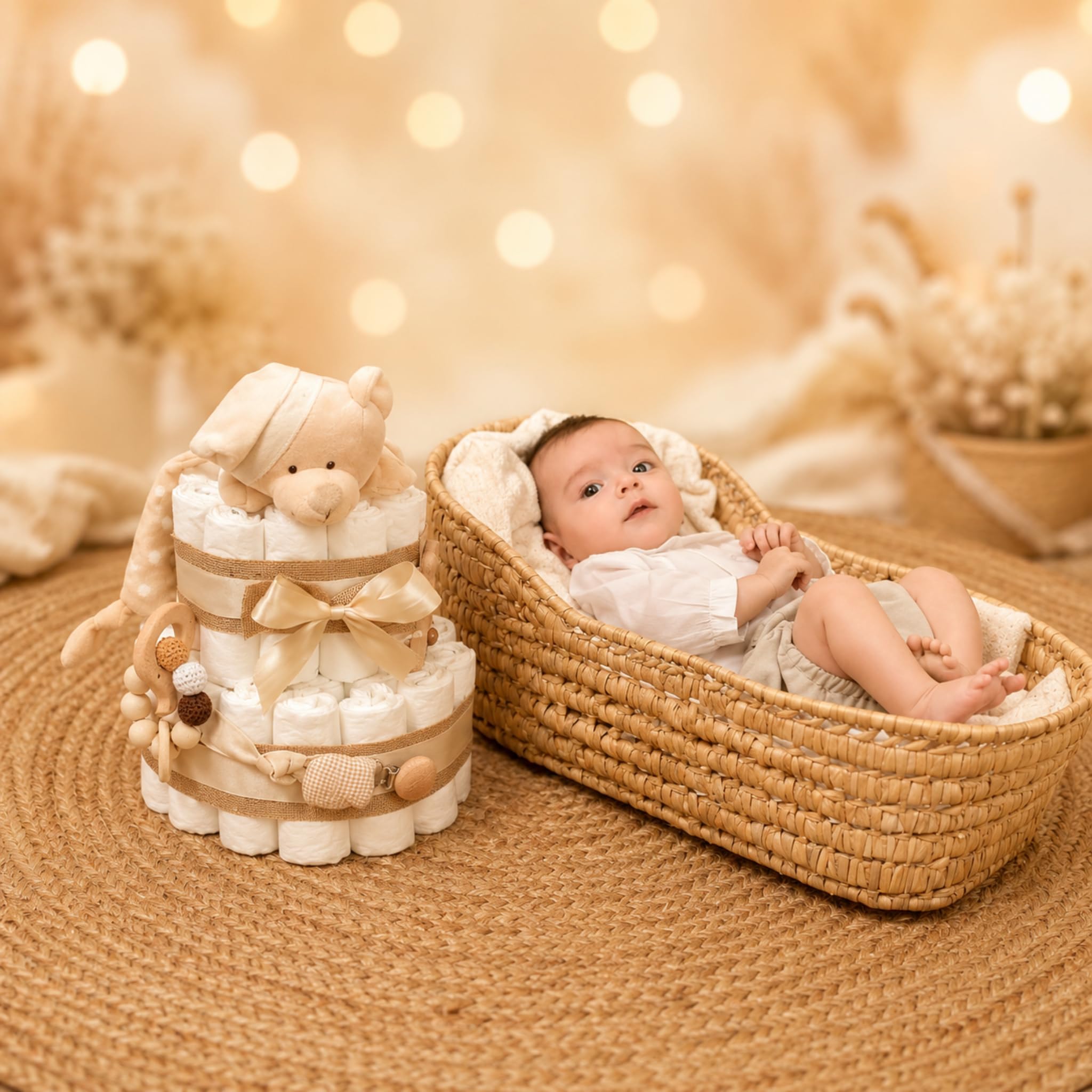 Tarta de Pañales DODOT | Pastel de Pañales para Bebés | Regalo Original para Recién Nacido | Regalo para Bebé Unisex | Modelo Beige Bear – MyLittleBabies