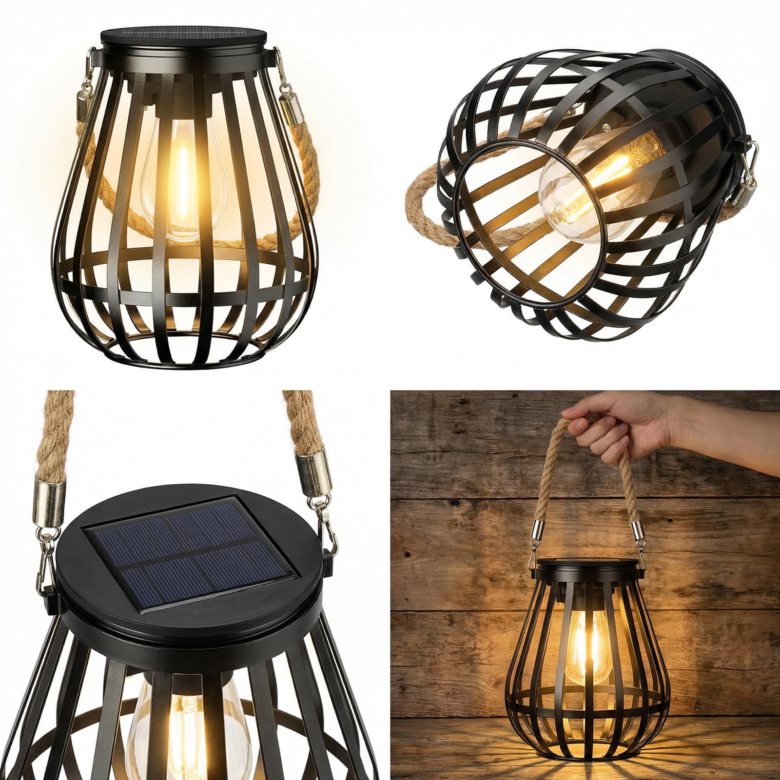2 lampade solari per esterni sospese: luce bianca calda, per esterni, decorazione da giardino, luci solari con lampadina a LED più grande, illuminazione per esterni, balcone, cortile, terrazze