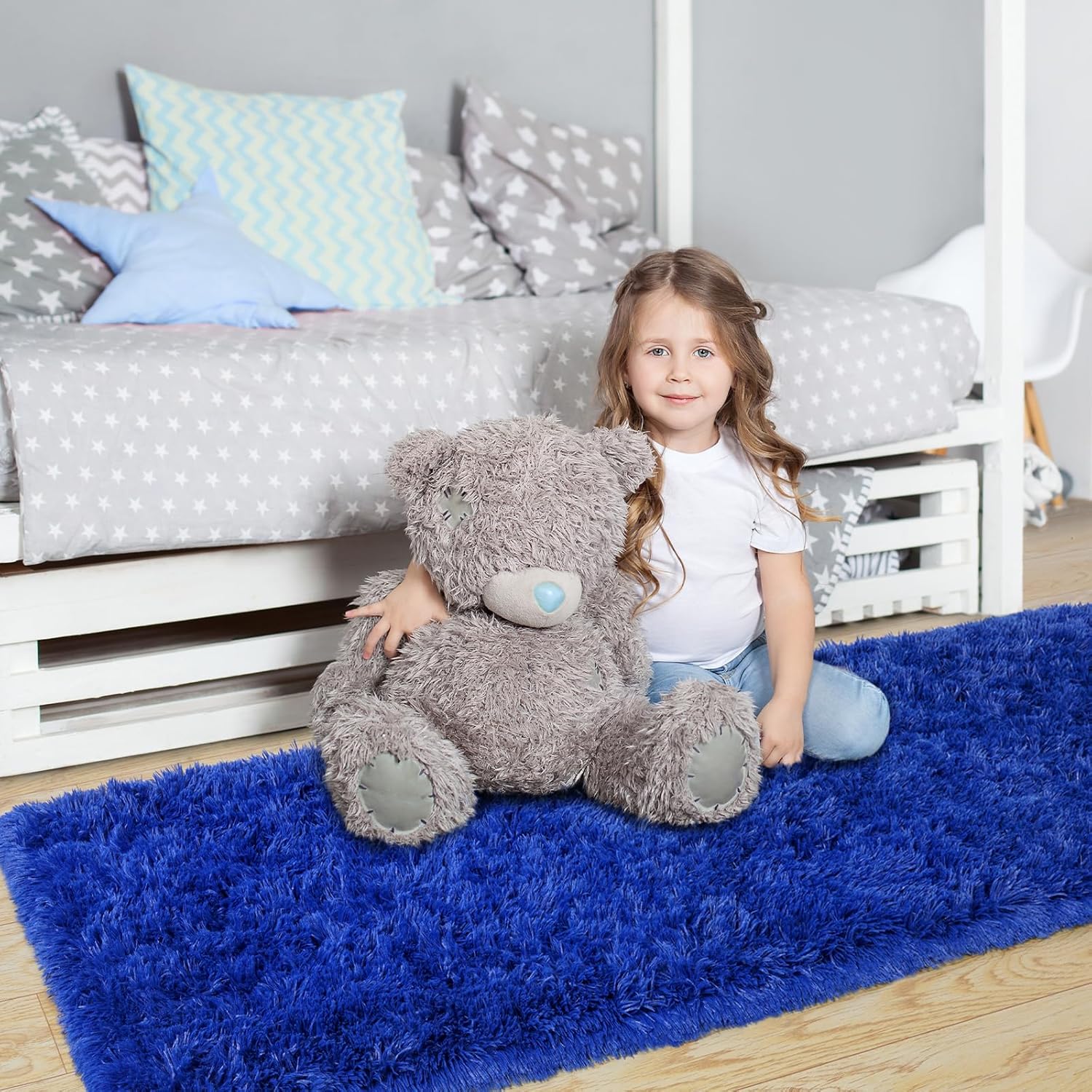 Pionblank Fluffy Runner Rugs for Bedroom 2x6, Modern Shaggy Area Rug for Hallway Living Room, Plush Soft Fuzzy Bedside Carpet for Kids Girls Boys Room Nursery Decor, Royal Blue