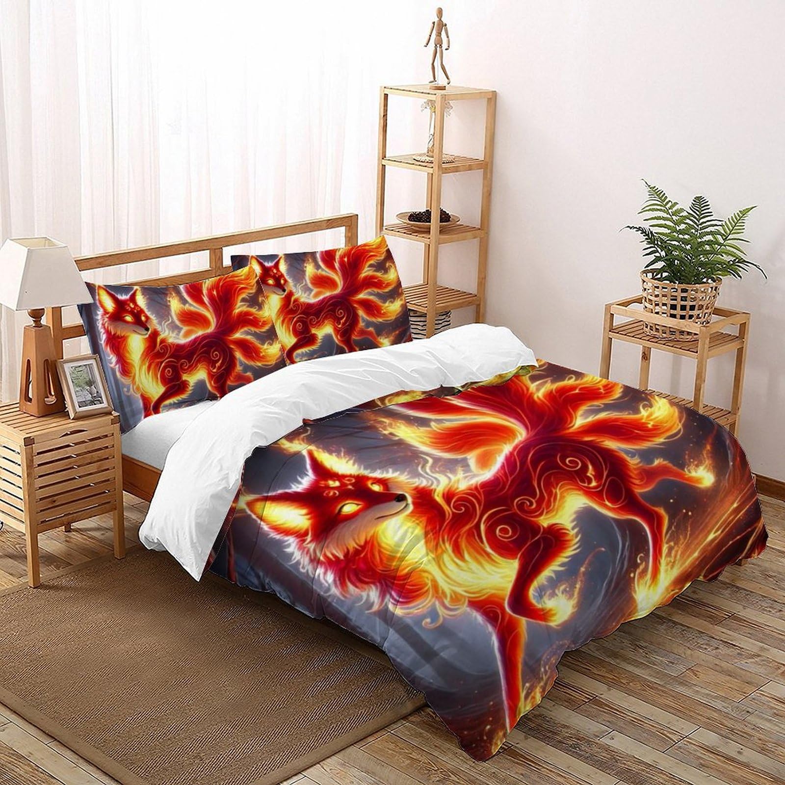 Housse de couette zippée 220x240 microfibre anti-glissement Le Renard féroce
