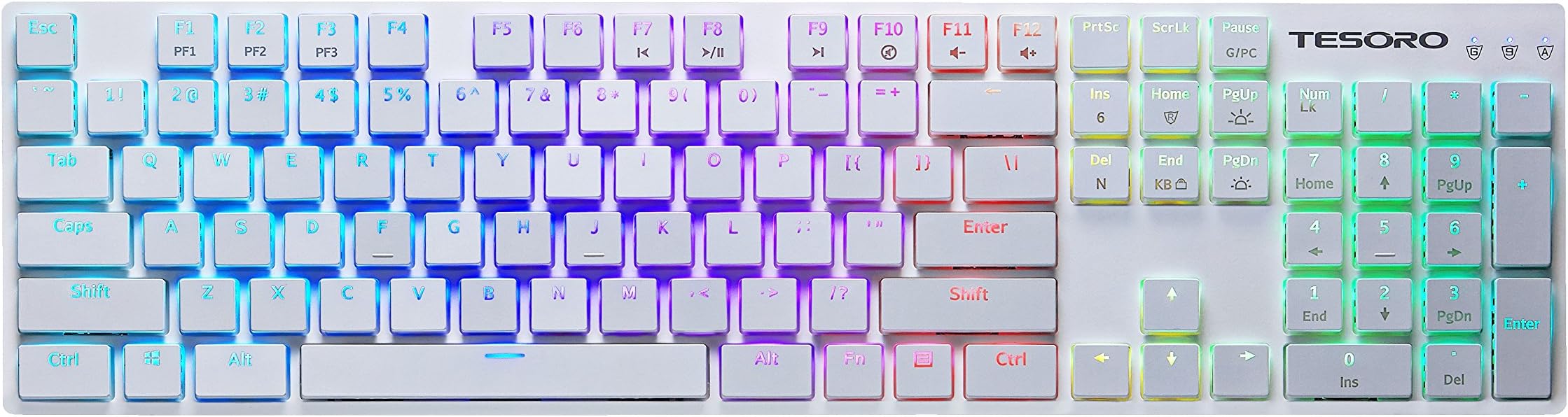 Tesoro Gram XS Red Ultra-Slim Mechanical Switch Chicklet Style Keycap RGB Backlit Illuminated Mechanical White Ultra-Low Profile Keyboard