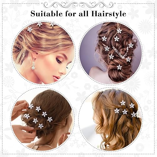 Miniatura 6 de 24 horquillas para el pelo de flores de boda, con diamantes de imitación, alfileres de boda en forma de U, pinzas para el pelo de flores blancas,