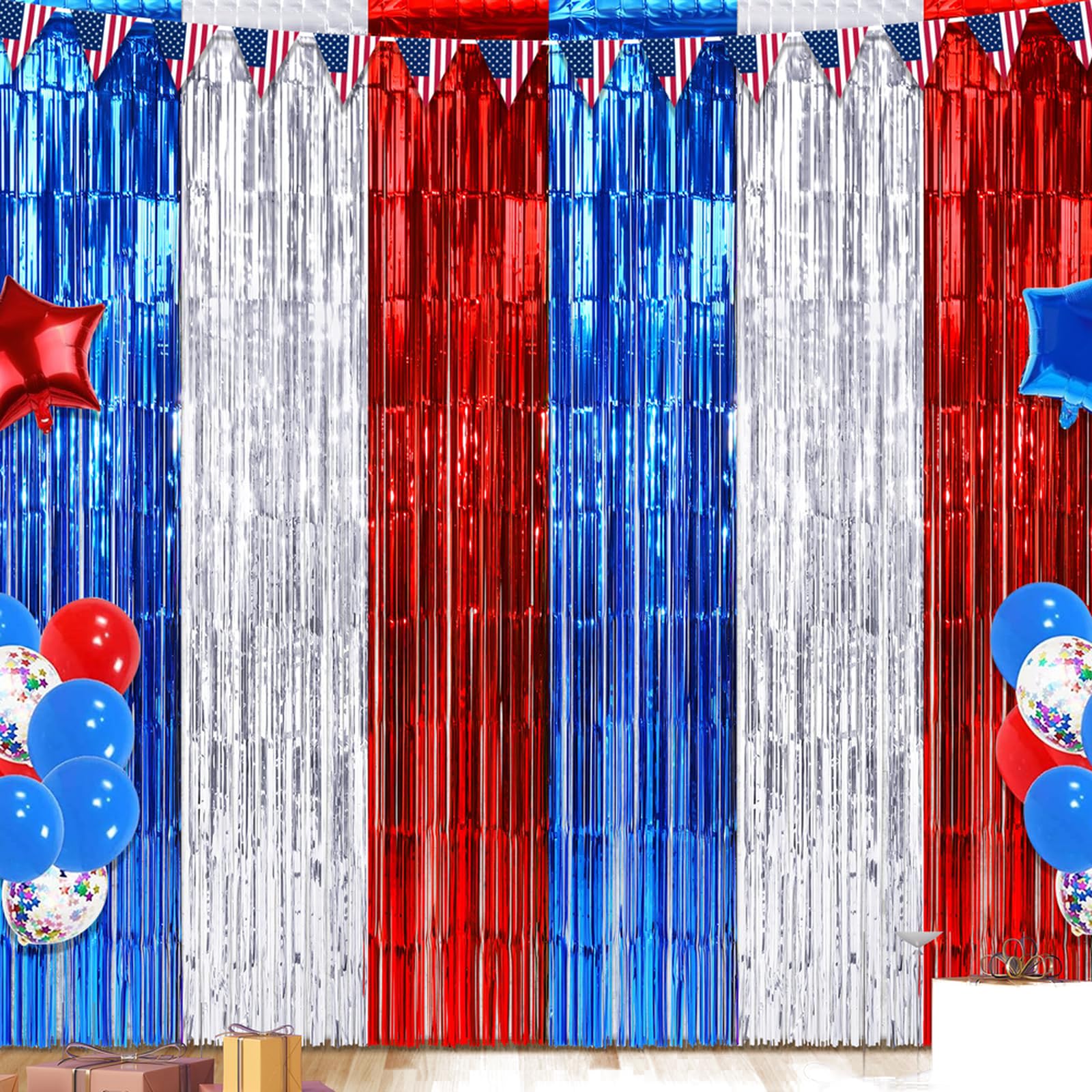 Party Decorations 2-Pack 4th Of July Foil Fringe Curtains - Red White Blue  Patriotic Party Backdrop Red White And Blue Fringe, image size:1600x1600
