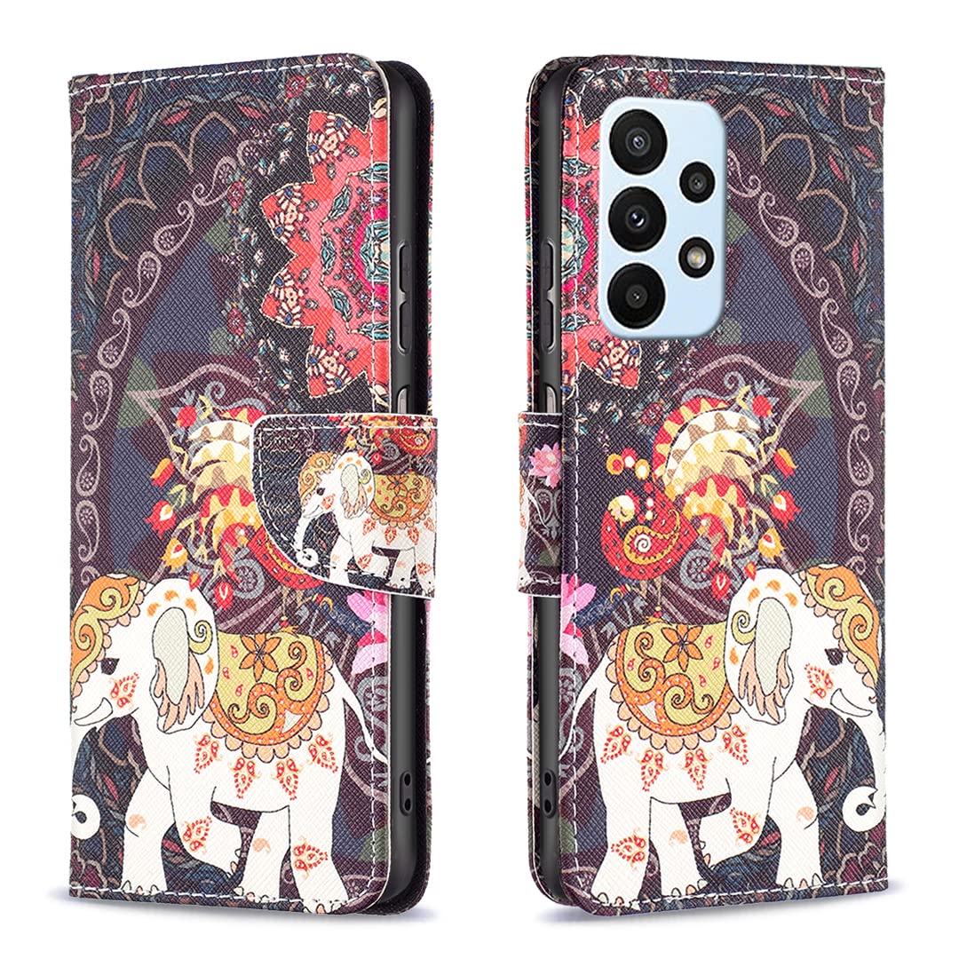 Thoankj Samsung A13 Phone Case, Samsung A04S Case Flip Shockproof PU Leather Wallet Cases with Stand Magnetic Card Holder Gel Silicone Bumper Folio Slim Cover for Galaxy A04S/A13 4G/5G Elephant