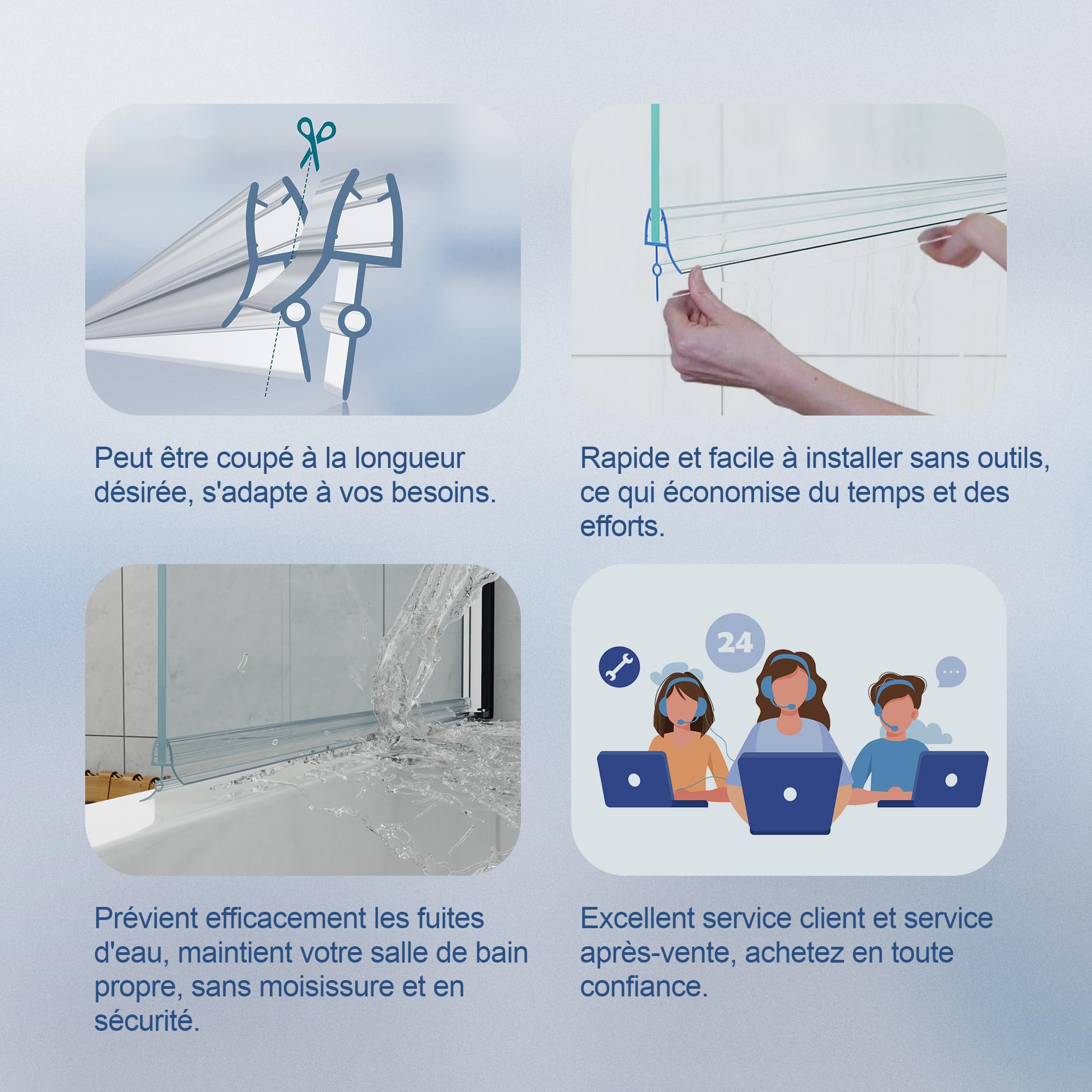 HNNHOME® Joint de Porte de Douche Ultra Transparent pour Verre de 6 mm jusqu'à 28 mm