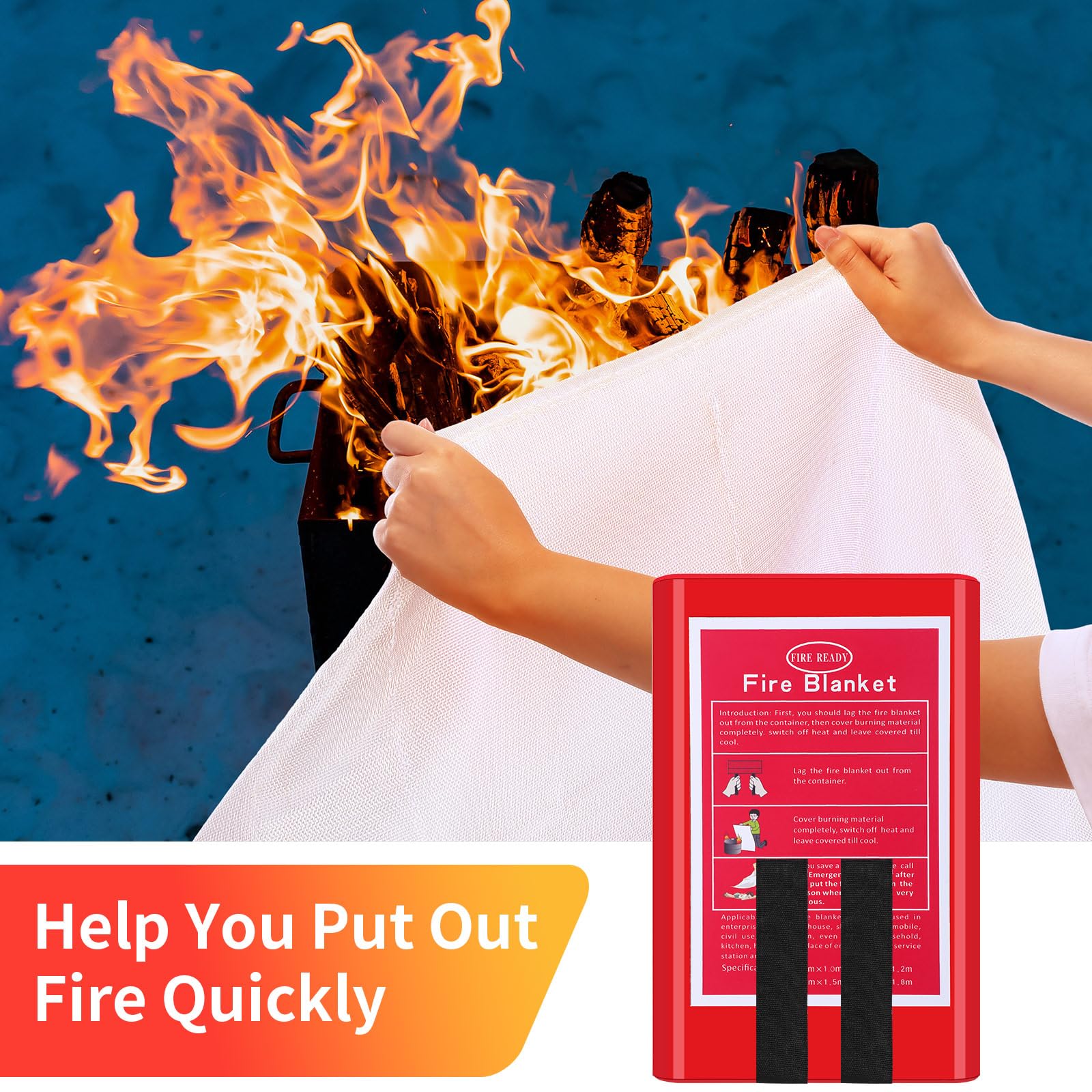 Copkim Paquete de 4 mantas de emergencia contra incendios, manta de fibra de vidrio para supresión de incendios con caja, ignífuga, manta ignífuga, cubierta de supervivencia de seguridad para el