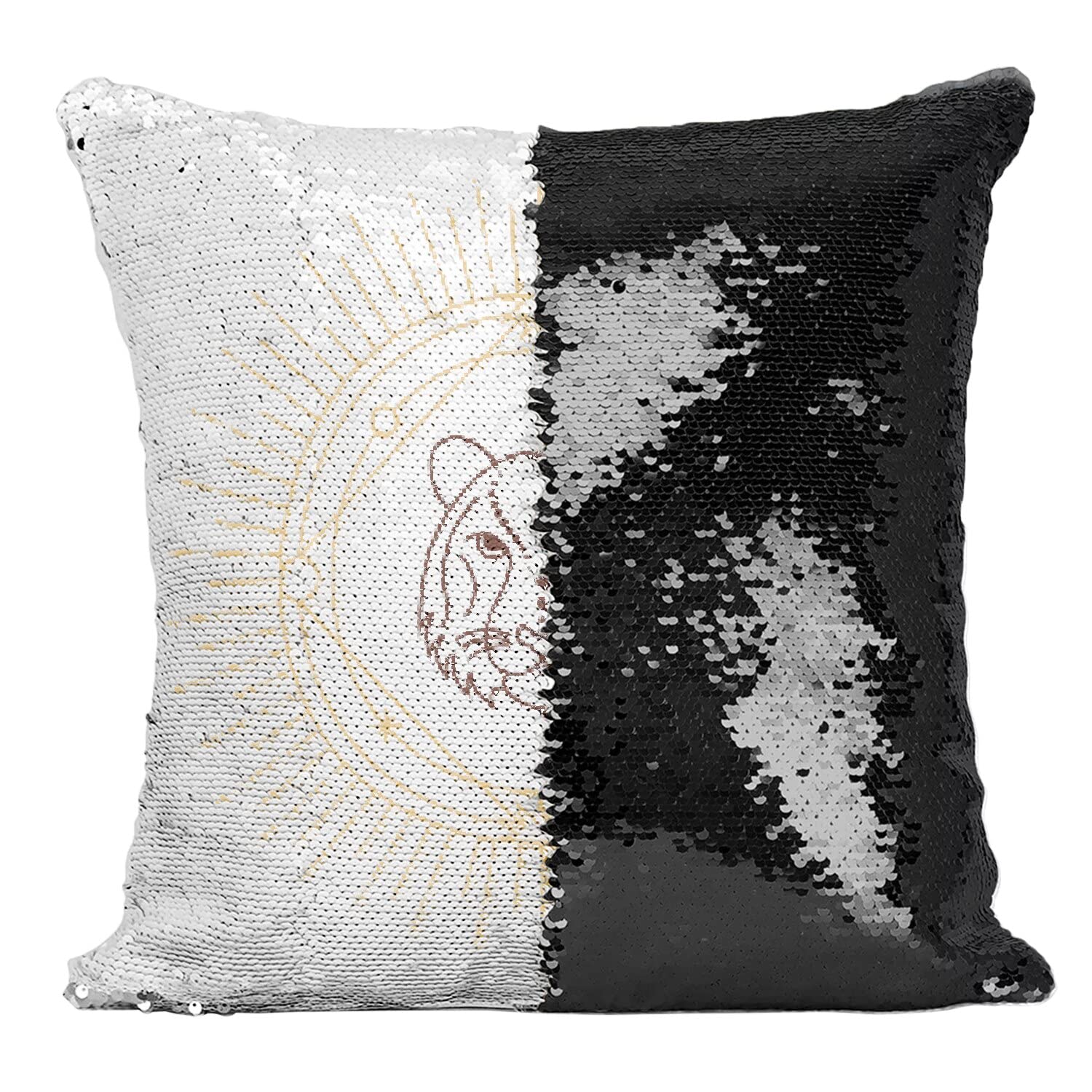 Coussin Sequin Noir Dessin Tigre de l'Astrologie Chinoise