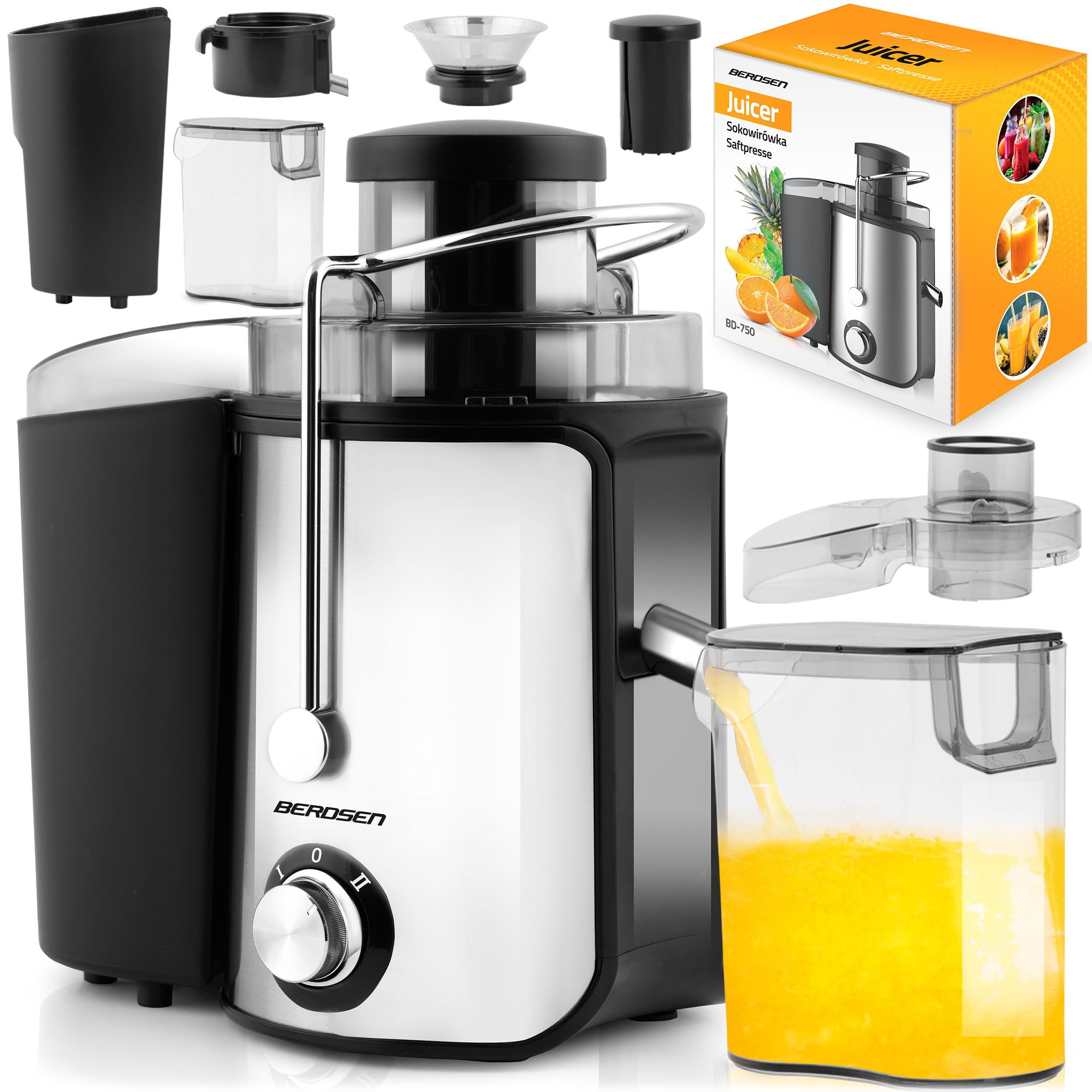 Berdsen - Exprimidor - Para frutas y verduras - Recipiente de 500 ml sin BPA - Máquina de zumo - 600 W - Hoja de acero inoxidable - 12000-13000 rpm - Exprimidor - Exprimidor - Acero inoxidable