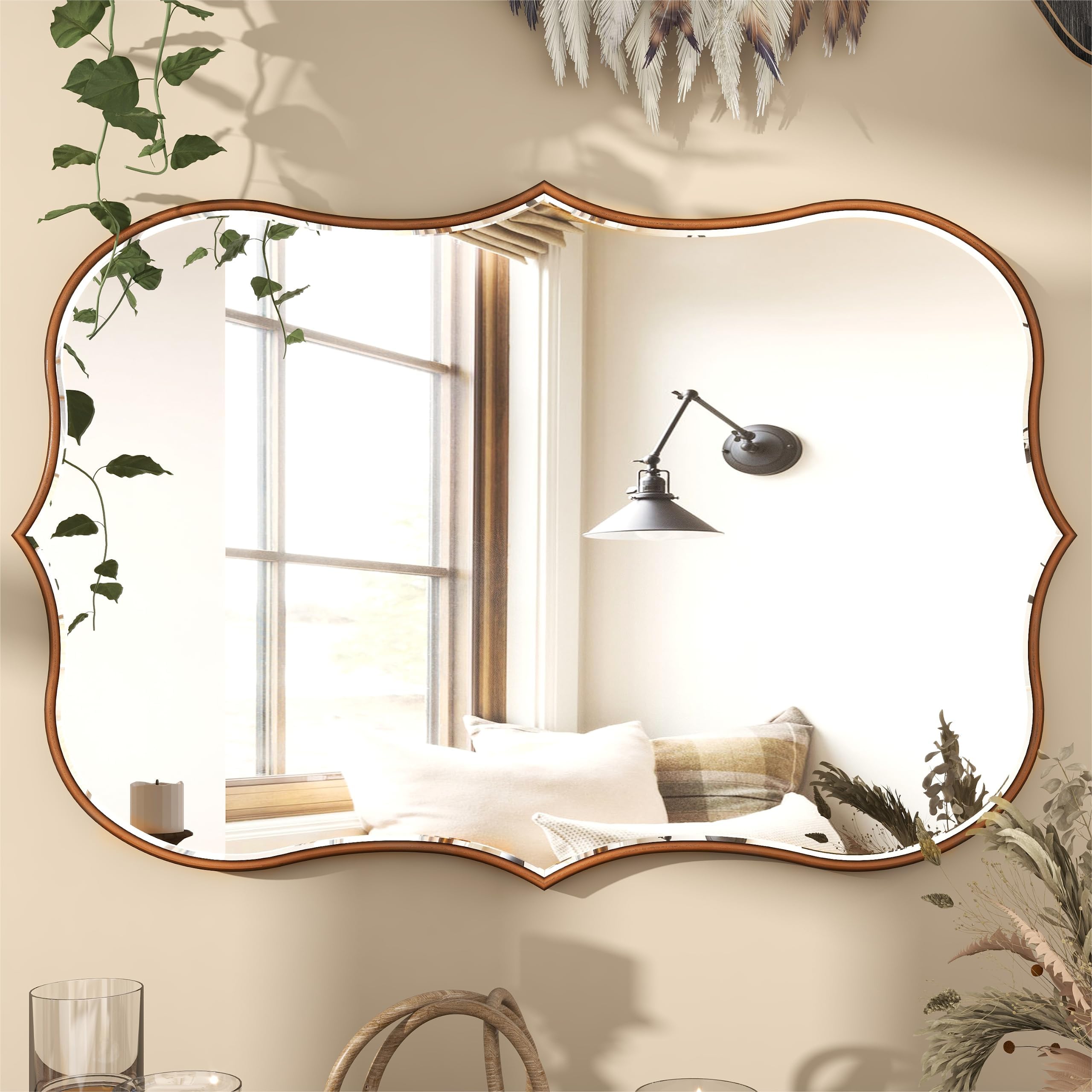 SHYFOY Specchi in oro antico per la decorazione della parete, grande specchio decorativo della parete