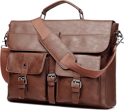 Miniatura 8 de Bolsa de mensajero de cuero para hombre, bolso vintage para computadora portátil, resistente al agua, maletín de viaje de negocios, bolsa de trabajo