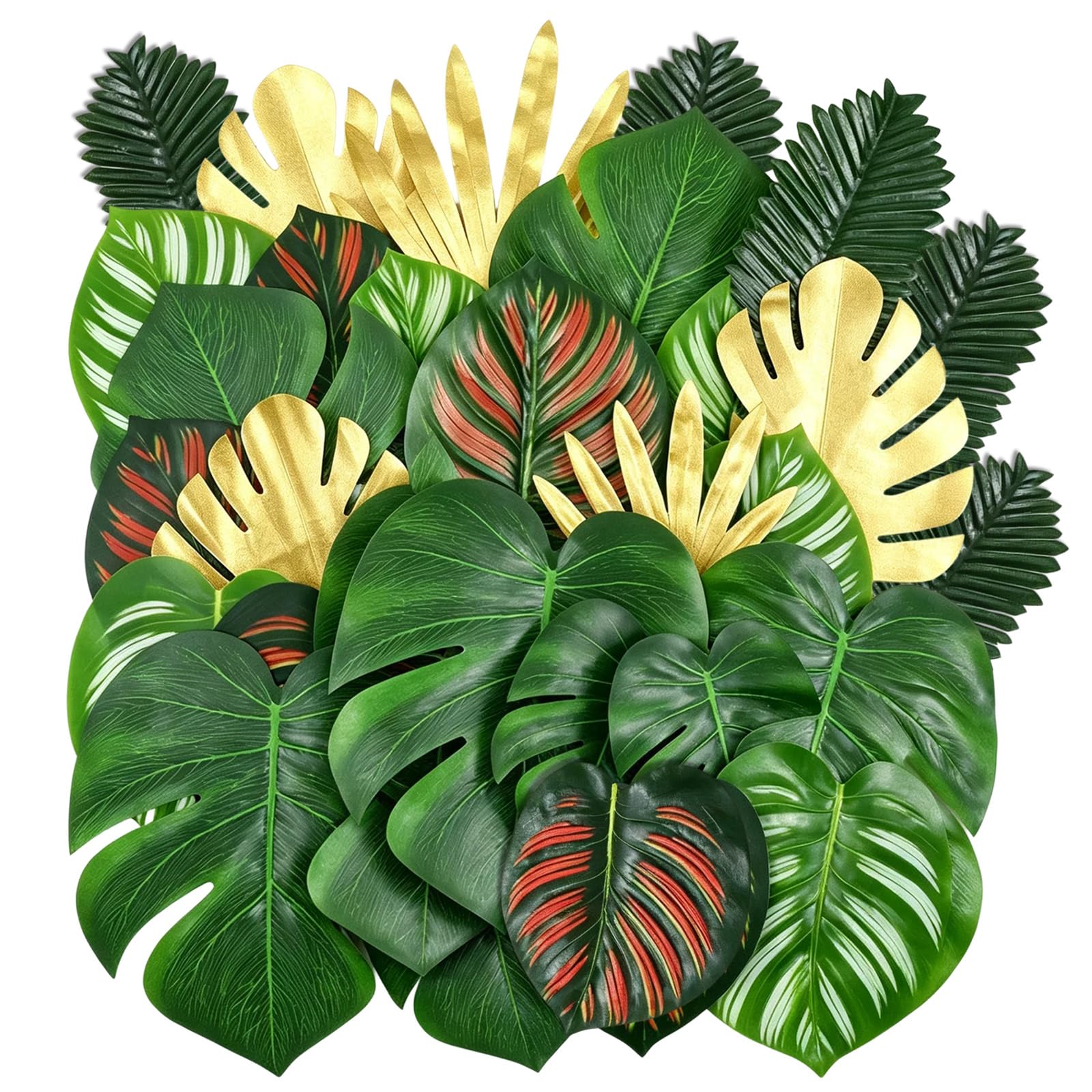 50Pcs Artificial Tropical Palm Leaves, Fake Monstera Leaves, Banana Leaf