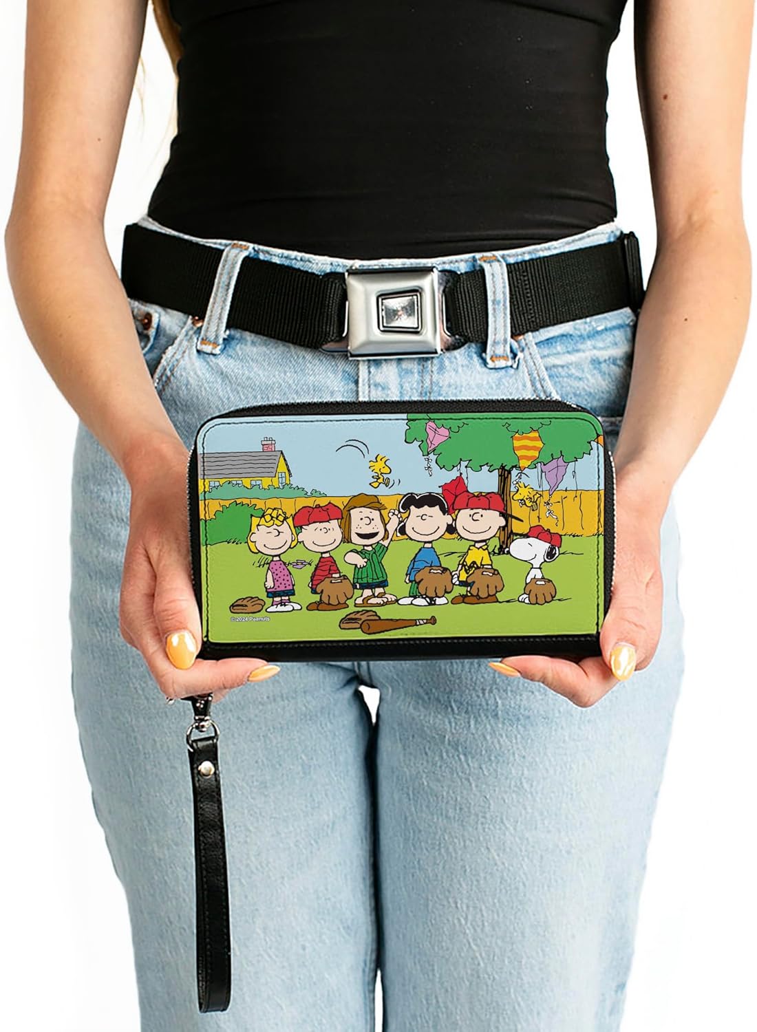 Buckle-Down Peanuts Wallet, Zip Around, Peanuts Gang Backyard Baseball Group Pose, Vegan Leather
