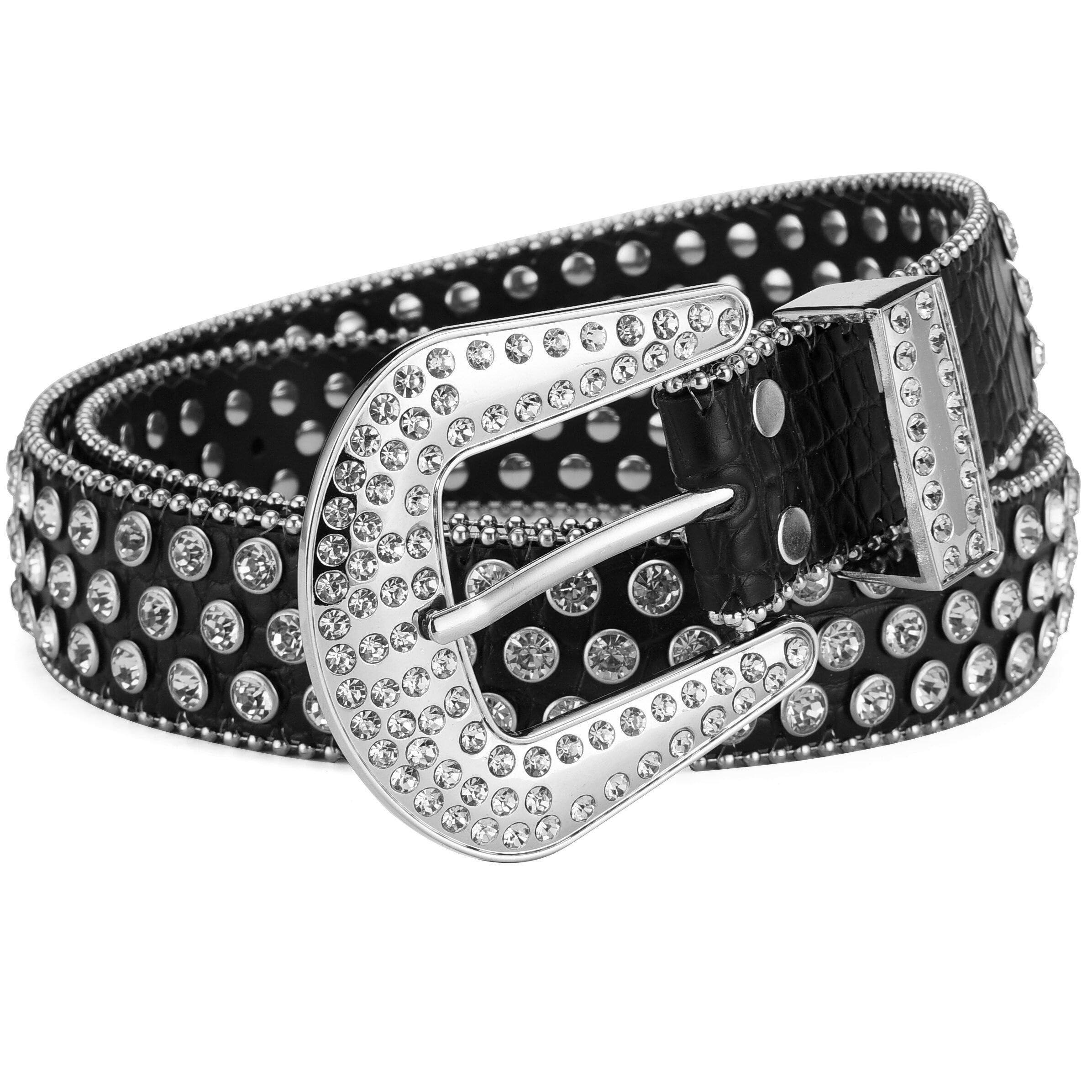 Ceinture grande taille en cuir avec rivets brillants pour look punk Y2K