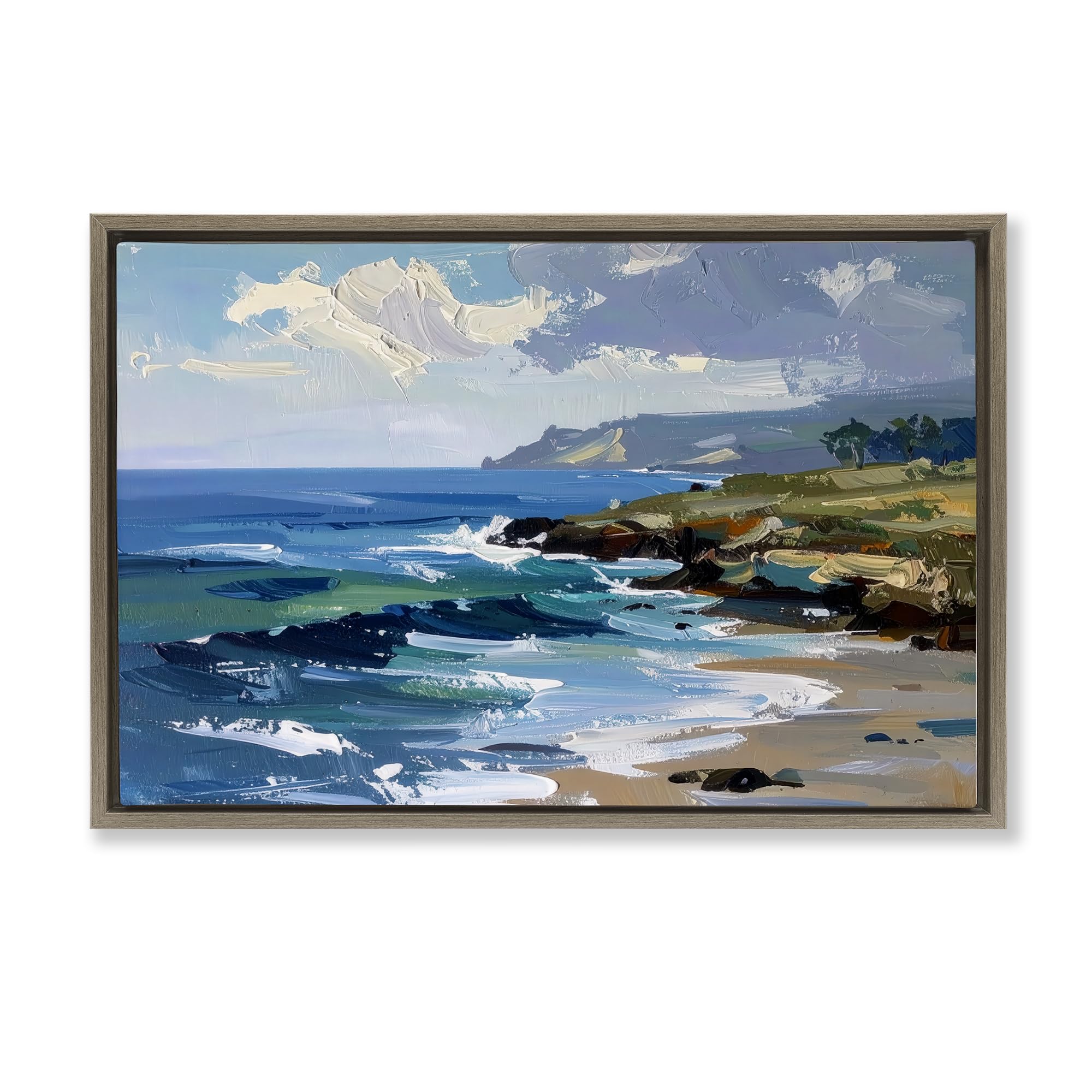 Stupell Industries 'Sky To Sea Impression', Floating Frame Canvas Art, Brown, 31 x 21 Inches, Easy to Hang and Sturdy, Made in USA, by Alonza Saunders