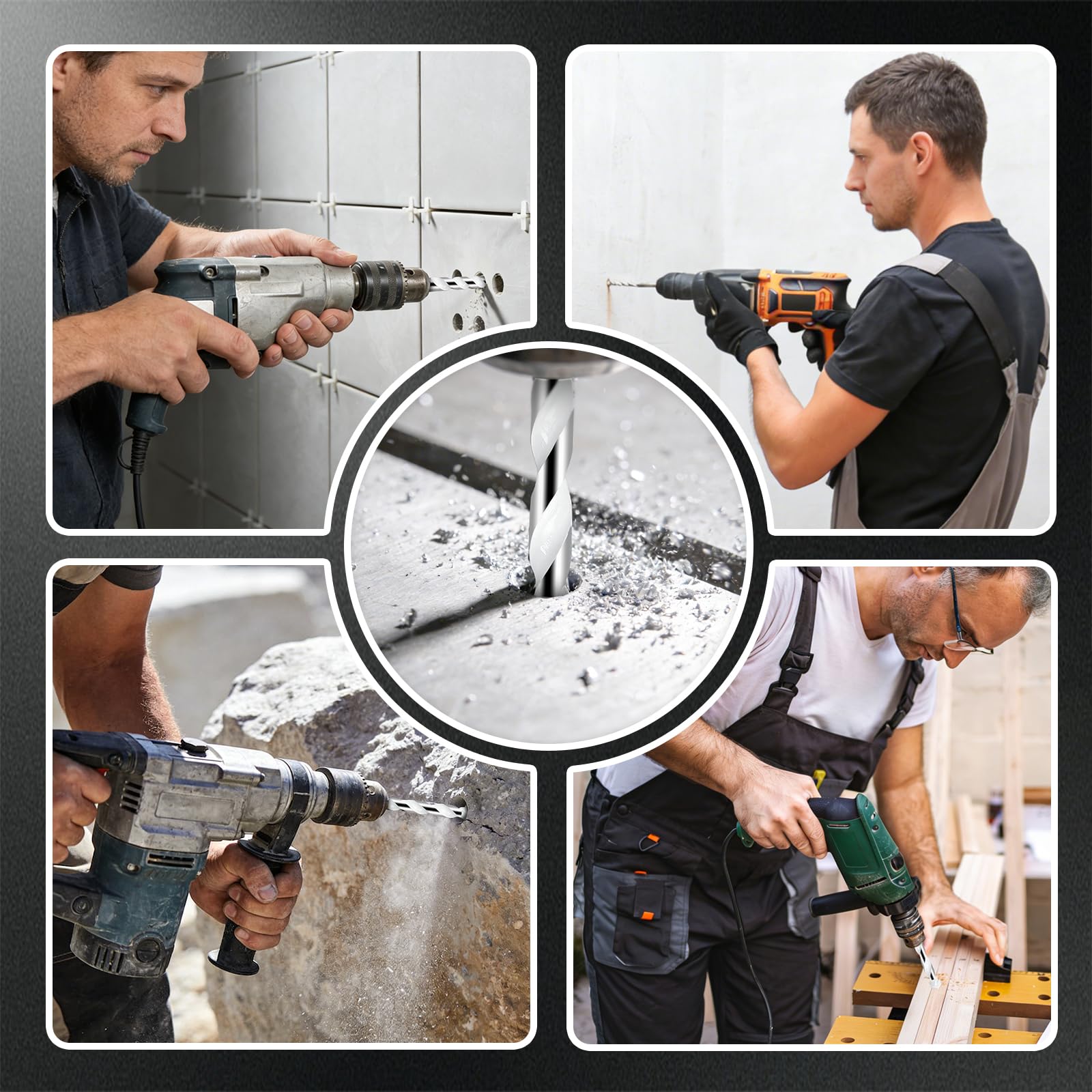 Greywolf Set di punte per calcestruzzo, punte esagonali resistenti agli urti, punte in metallo duro industriali per vetro/mattoni/plastica/cemento/piastrelle (4/5/6/6/8/10/12 mm), 7 pezzi