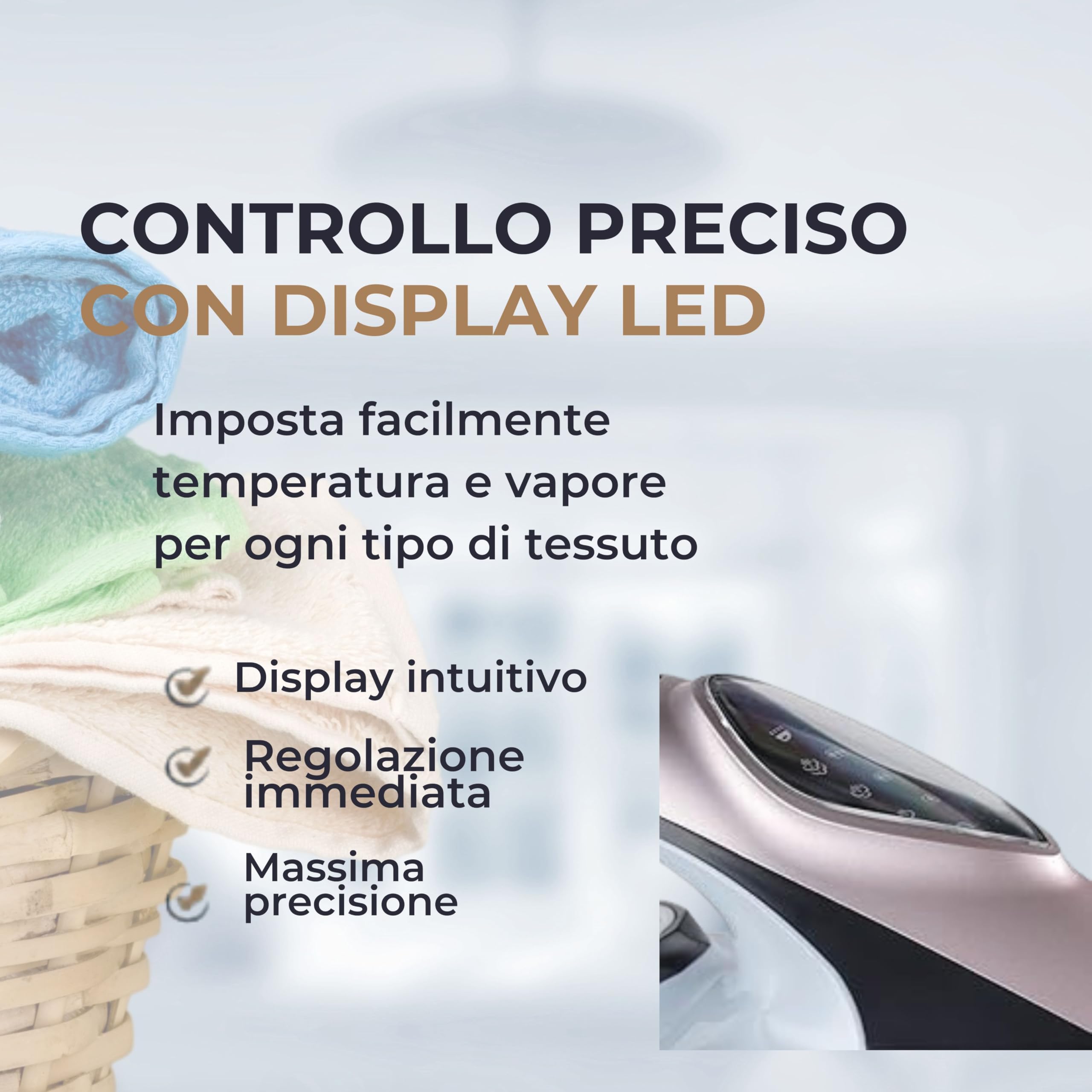 Digiquest Plancha de 2400 W con caldera y placa de cerámica con pantalla LED, depósito transparente, recarga de agua continua, golpe de vapor (2400 W caldera)