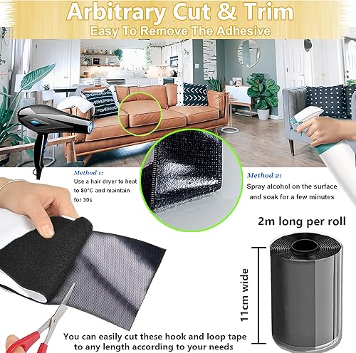 Miniatura 8 de KAEGREEL Cojín de sofá antideslizante para mantener los cojines en su lugar, cinta adhesiva multiusos de gancho y bucle para sofá, colchón,