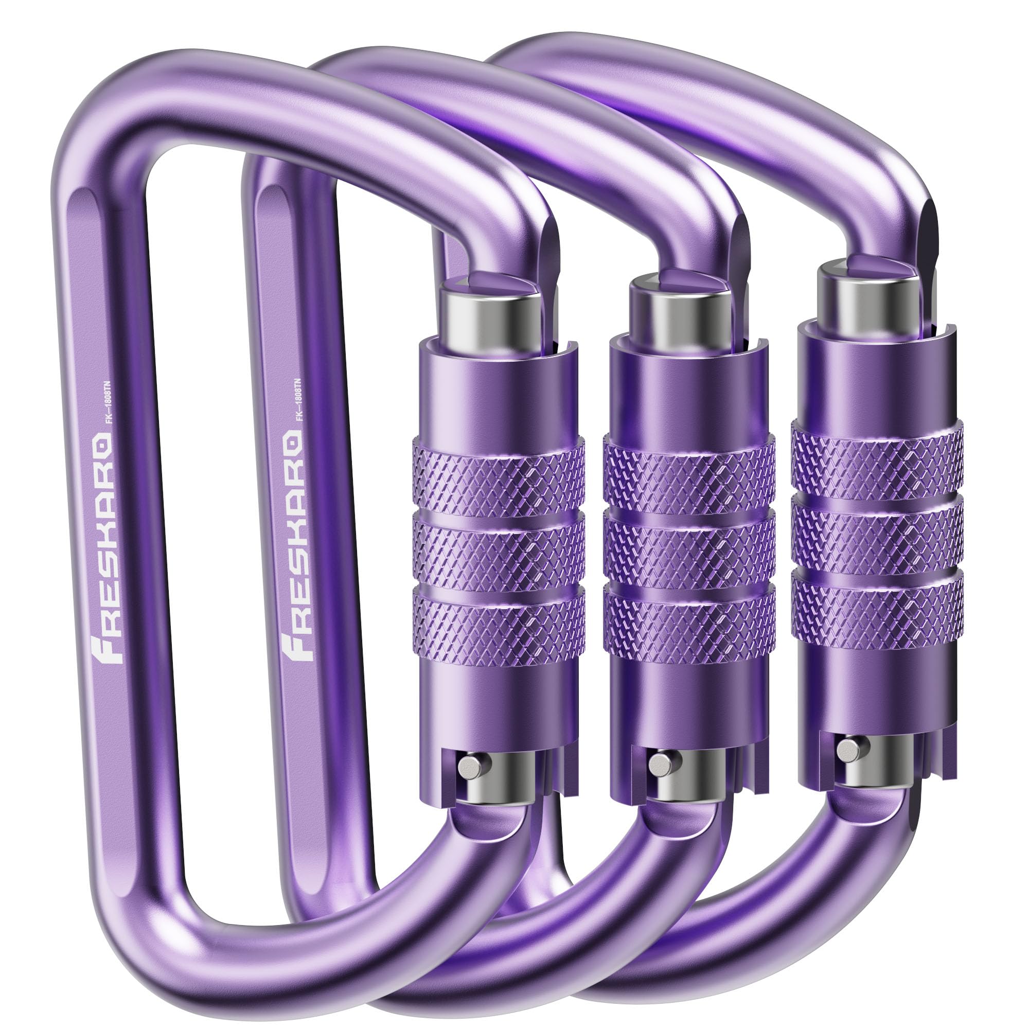 FresKaro 3inch 12kN-2698lbs Auto Locking Carabiner Clips, Solid D Shape, Heavy Duty 7075 Aluminum, Lightweight 1.09oz, Rust Proof, for Hammock, Hiking, Dog Leash, Keychain etc., Multi-Colors