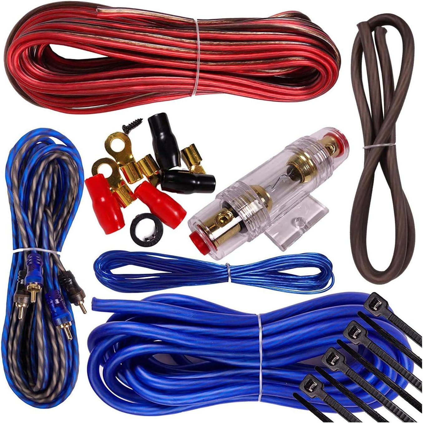 Audiotek at-3.5 3500 Watts 3.5 Farad Power 12Volt Digital Power Car Audio Capacitor and Complete 1500 Watts 8 Gauge Car Amplifier Installation Wiring Kit Blue