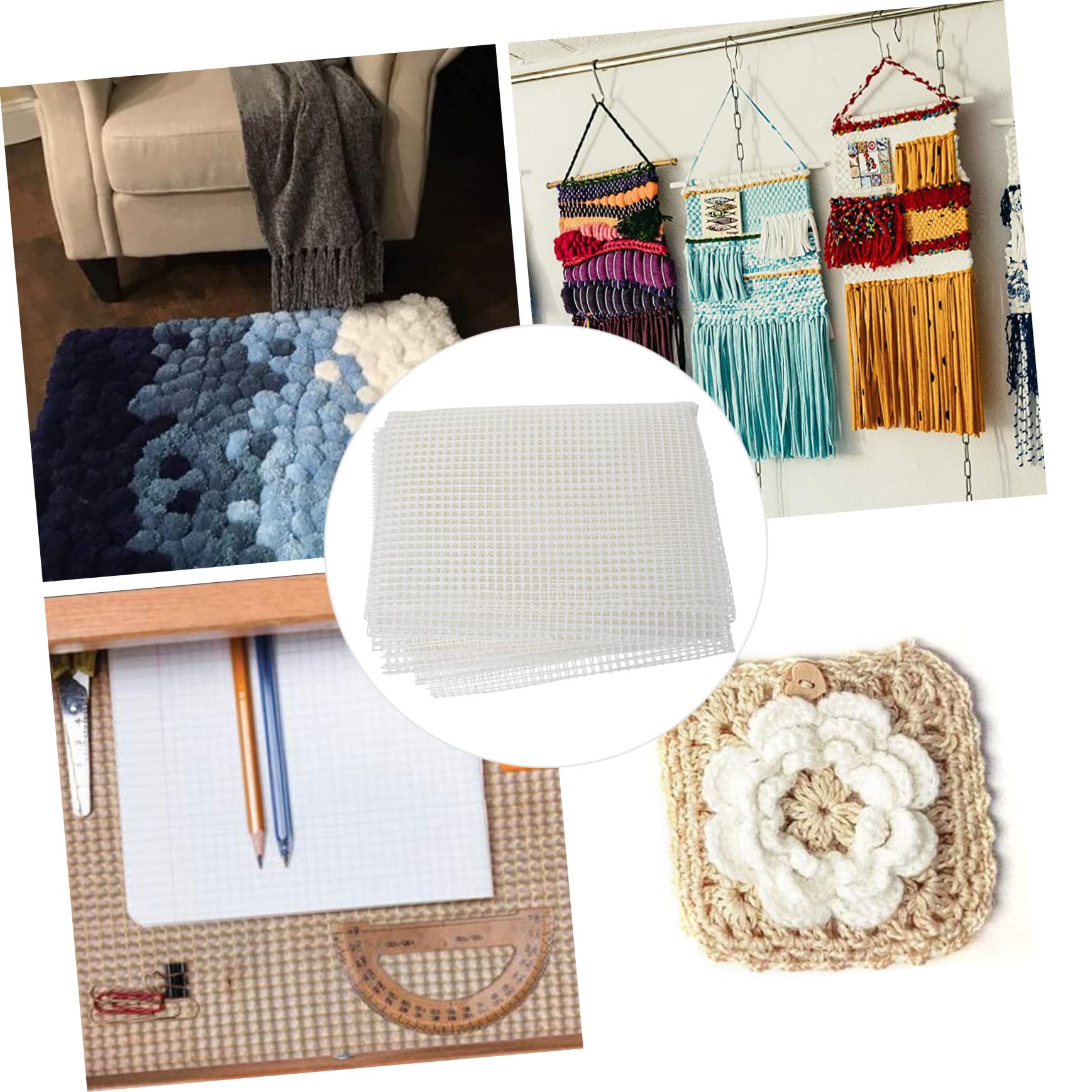10 x gewebte Netzstoff-Teppiche, Tapisserie, Teppich, Stickgarn, Haken, Bastelwerkzeug, weiß