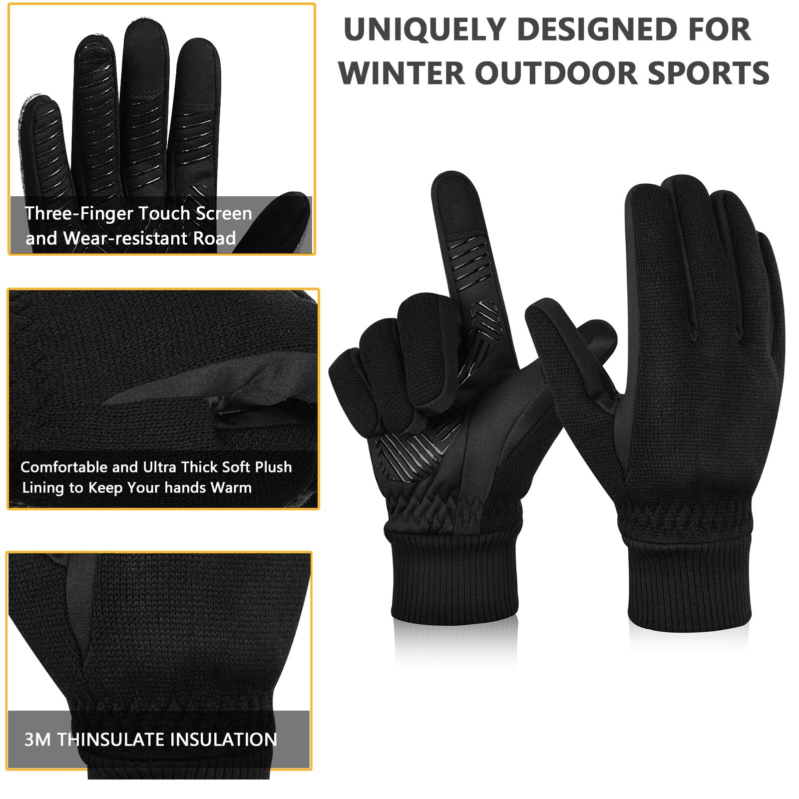 Guanti Invernali Guanti Caldi, Guanto Antiscivolo Touchscreen Guanti da Ciclismo per Bici per Guida, Sci, Corsa, Moto/Palestra