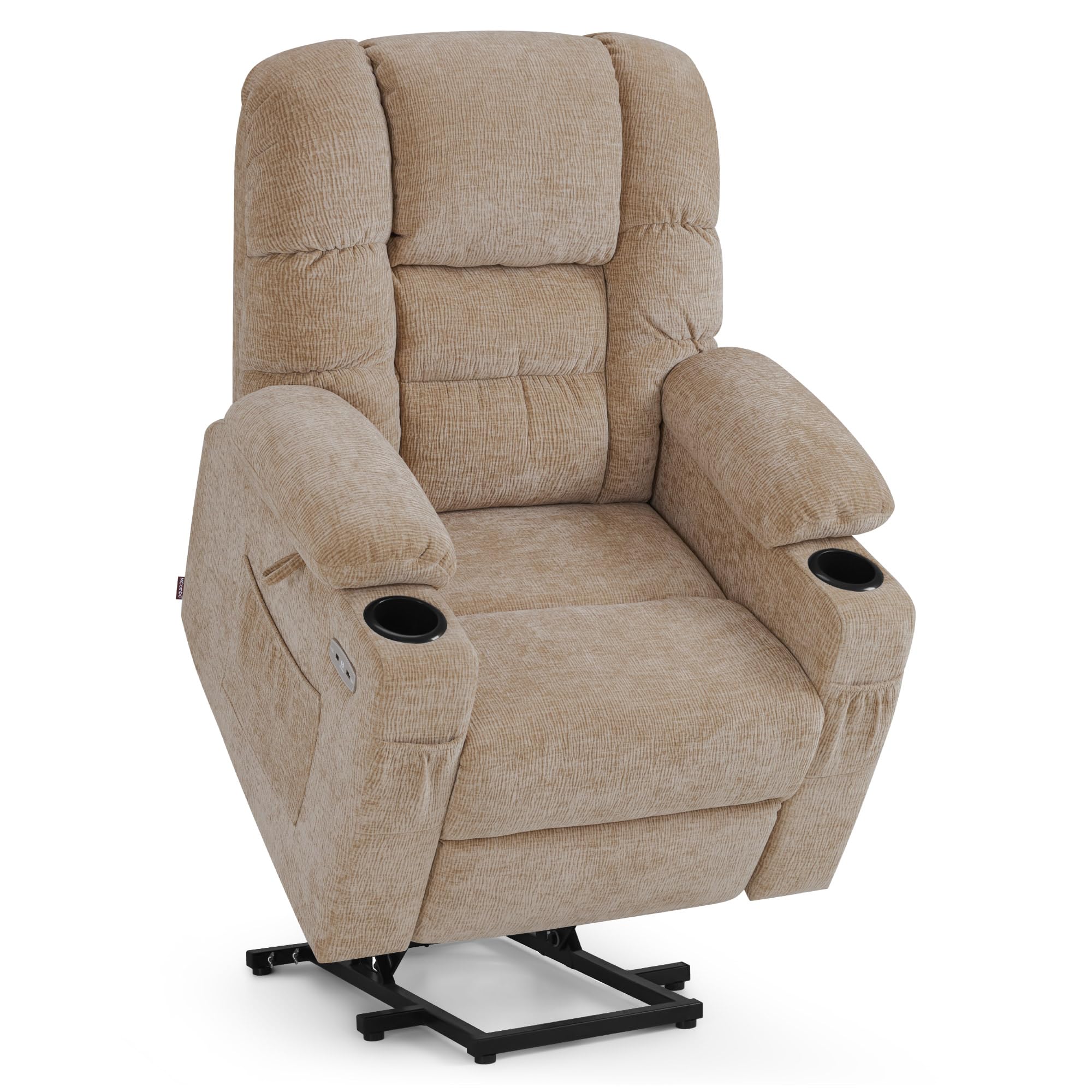 M MCombo Fernsehsessel mit Aufstehhilfe Elektrisch, 3 Motoren, Rückenlehne & Beinstütze Getrennt Verstellbar, Relaxsessel mit Liegefunktion bis 170° Verstellbare Kopfstütze 7550 (Chenille, Beige)