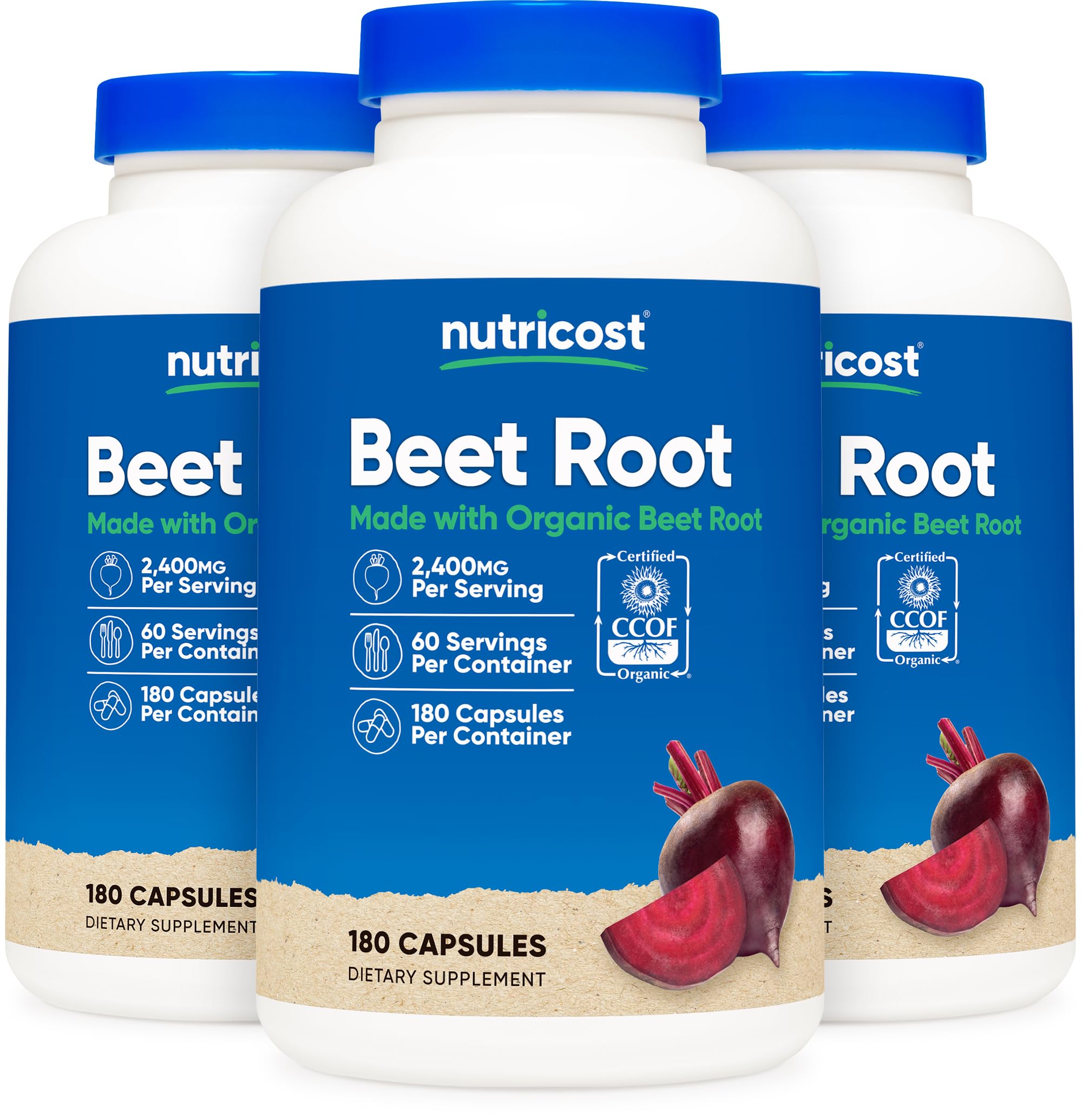 Nutricost Beet Root 2400mg, 180 Capsules - CCOF Certified Made with Organic Beet Root, Superfood, 60 Servings (Pack of 3) 180 Count (Pack of 3)