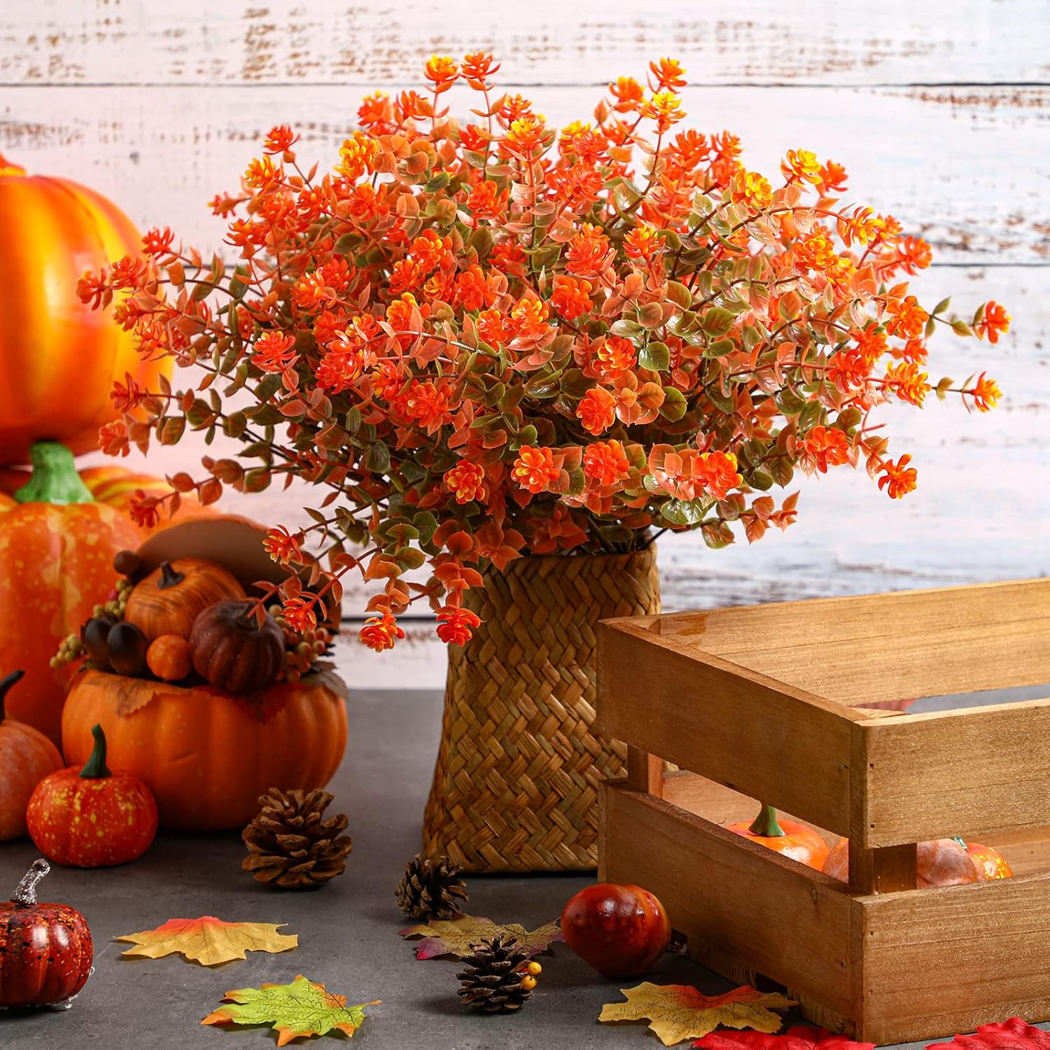 WILLBOND 24 Thanksgiving Bundles Artificial Flowers Outdoor Fall UV Resistant Plants Faux Plastic Flowers for Indoor Home Garden Fall Thanksgiving Autumn Decoration - Image 3