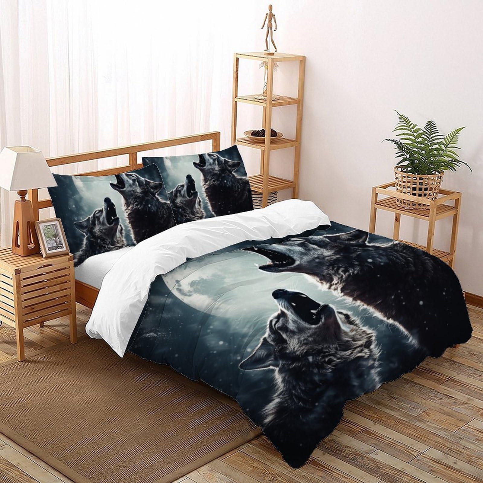 Housse de couette loup noir 200x200cm pour transformer la chambre d'un ado passionné d'animaux