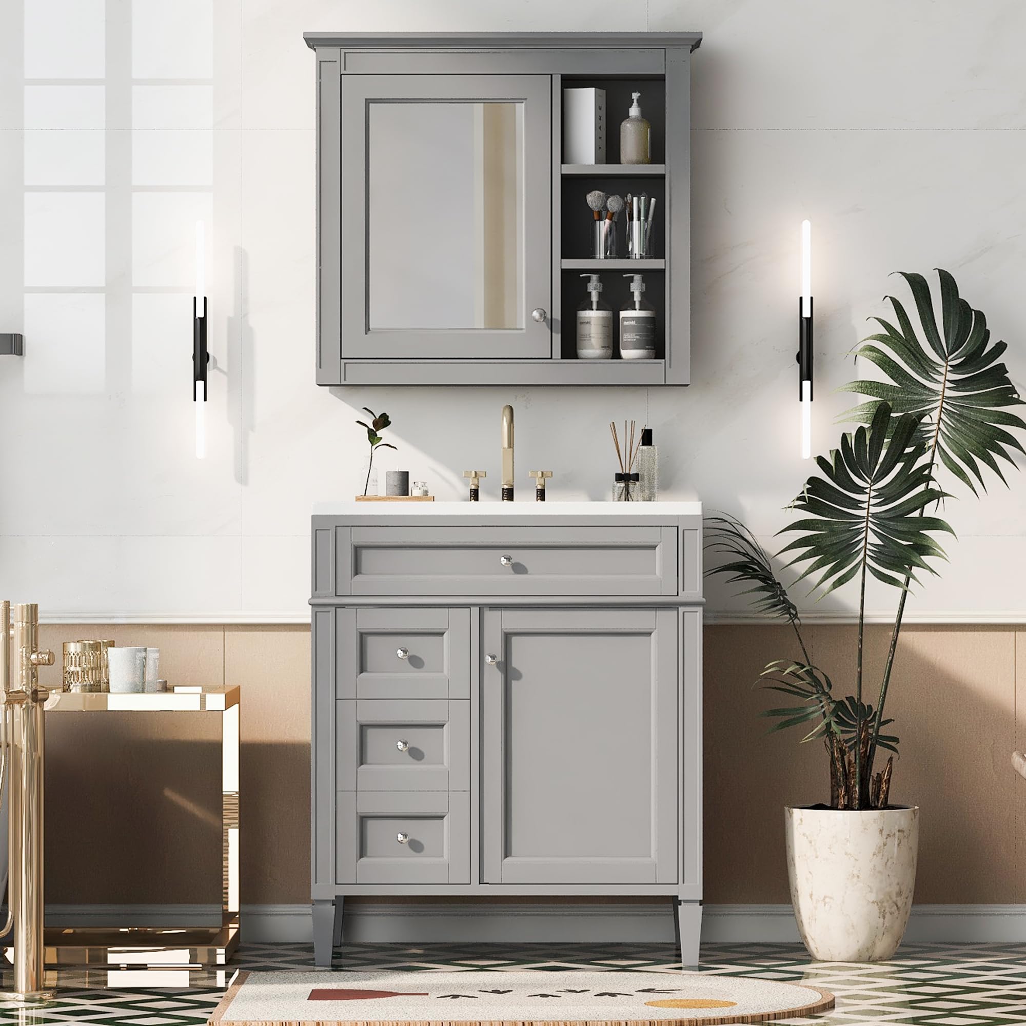 Amazon.com: THINK 30 Bathroom Vanity Set with Mirror Cabinet, Modern ...