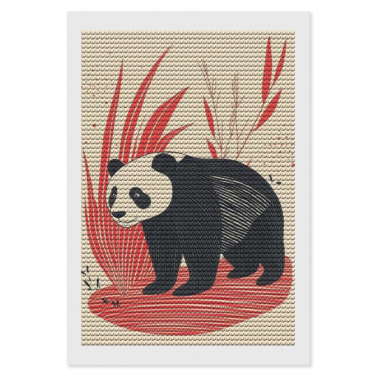 Junmoney Panda in Red Grass Diamond Painting Canvas Set 8"x12", Mindful Craft Activity, Nice Detail and Sparkle, Farmhouse Decor, Birthday Gift
