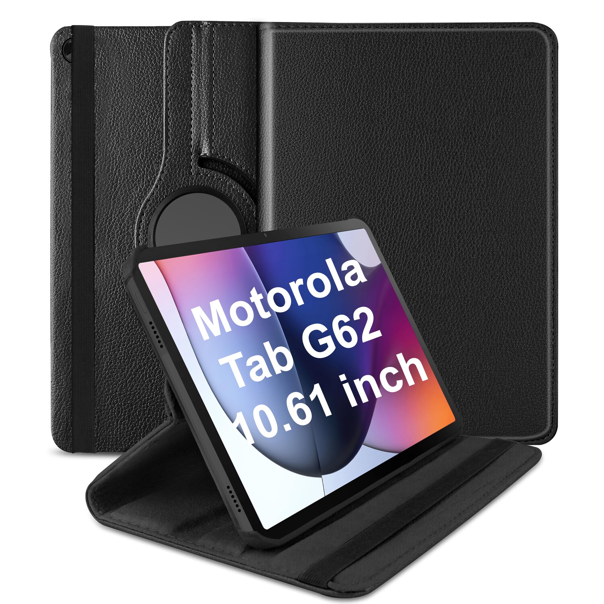 TGK 360 Rotatable Smart Flip Case Cover for Motorola Moto Tab G62 10.6 inch Tablet (Black)