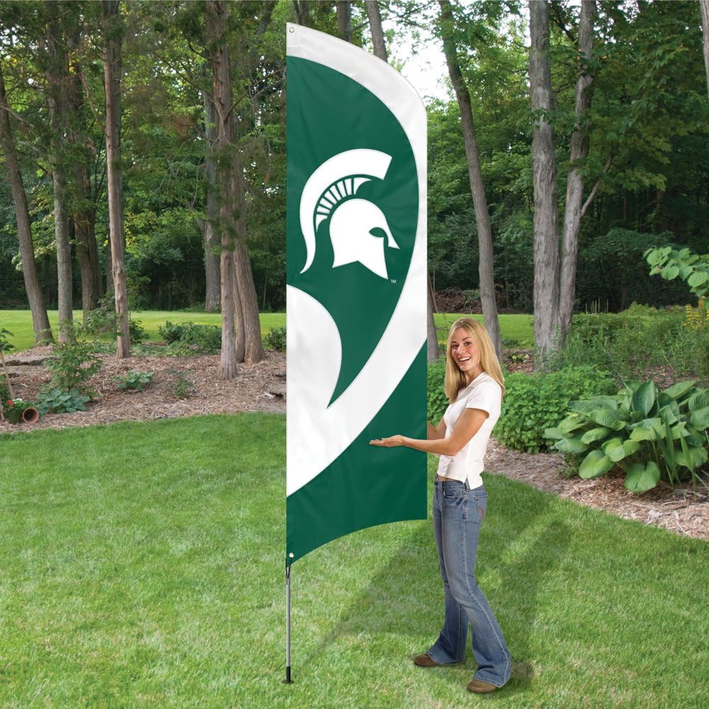 Party Animal NCAA Outdoor Flag, 8.5’ x 2.5’ Tall Team Banner with 11.5’ Steel Pole & Stake, Heavy-Duty Outdoor Decor for Game Day, Michigan State Spartans