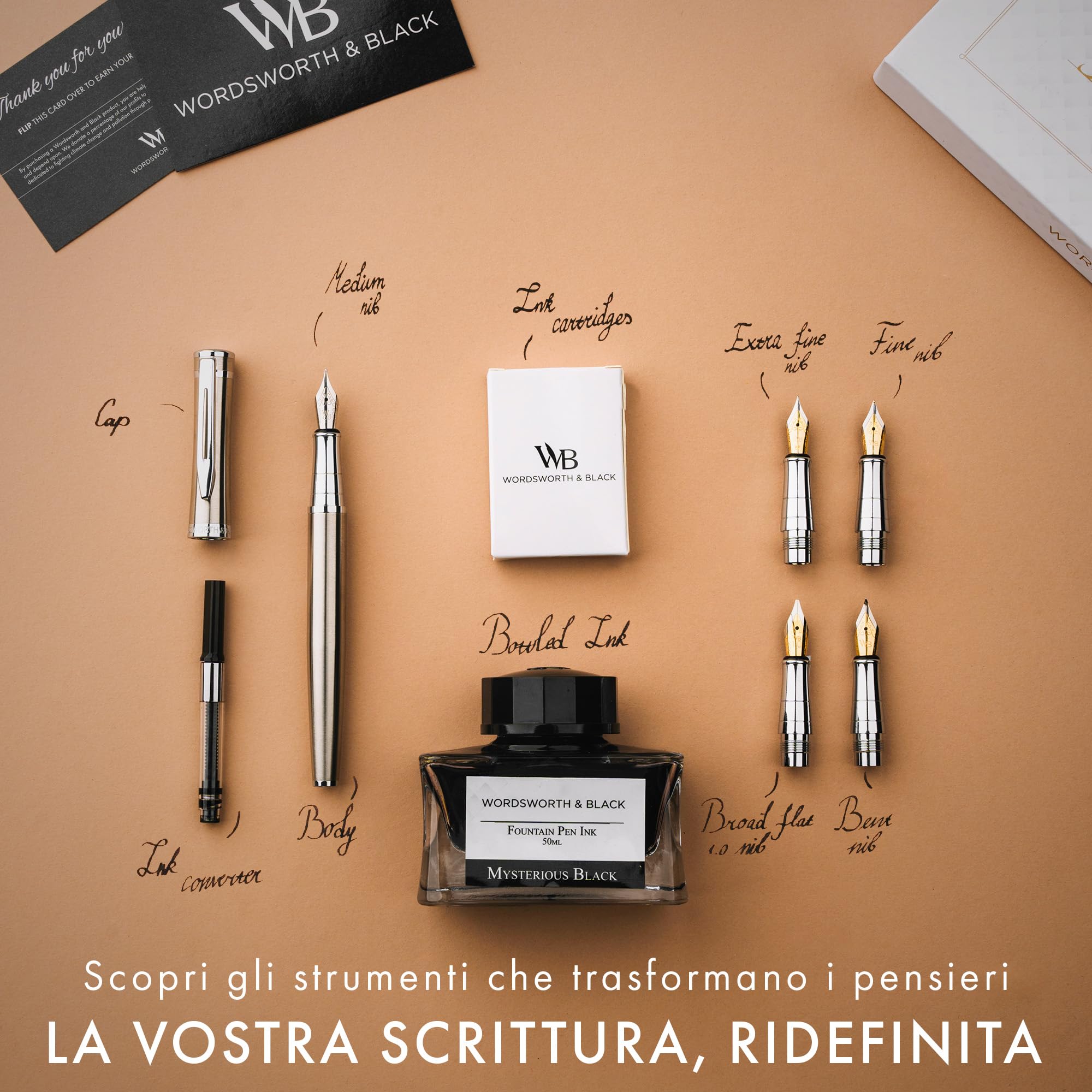Set Di Penne Stilografiche Cinesi Stile Retrò, Con Convertitore, Inchiostro Nero (15ml) E 5 Cartucce Colorate, Pennino Medio In Acciaio, Confezione Regalo Blu Con Decorazione Perline Rosse - 6