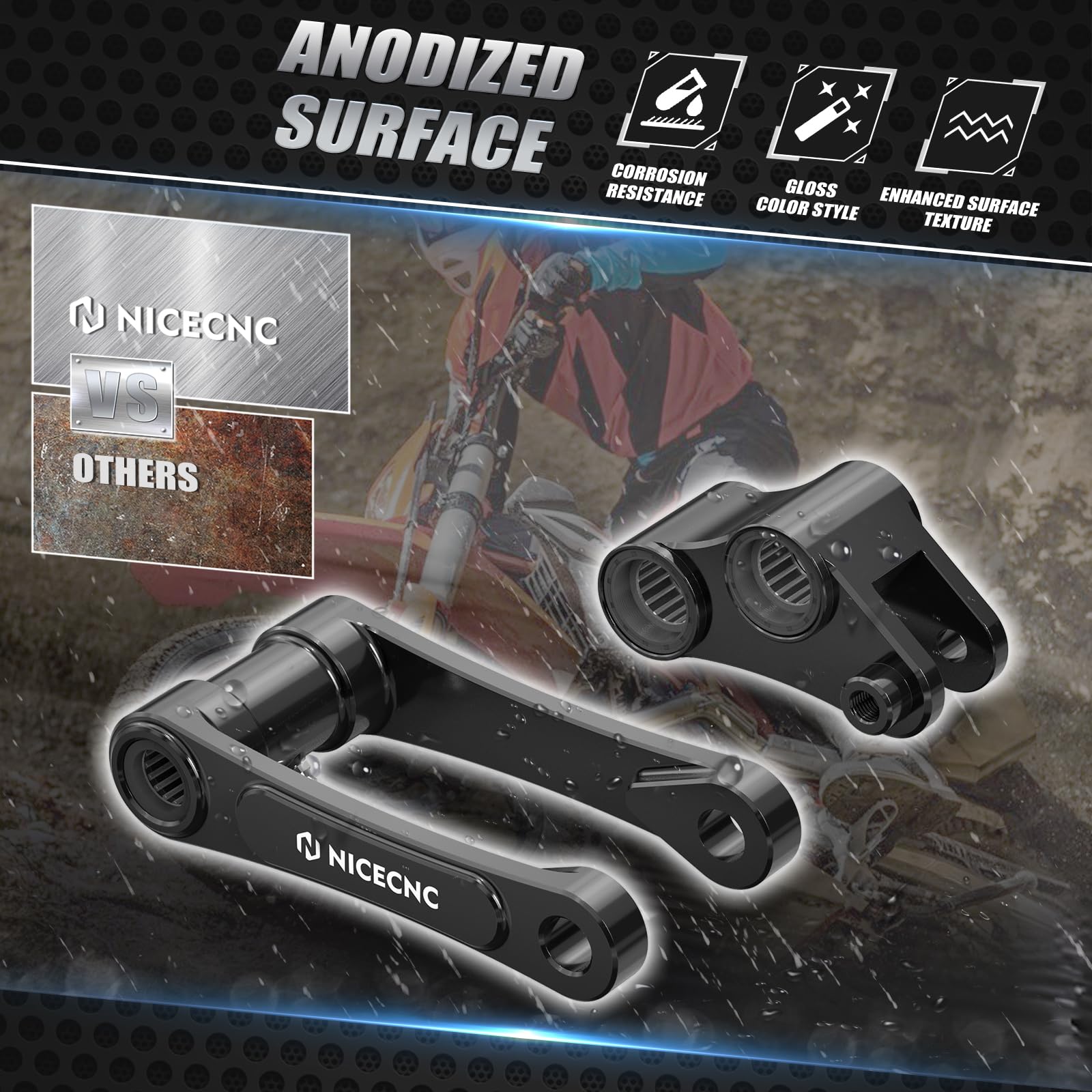 NICECNC 5,1 cm Tieferlegungs-Kit, kompatibel mit 690 SMC Enduro R, kompatibel mit Gas Gas SM700 ES700, Motorrad-Unterlenker, Aufhängungsglieder, Aluminiumlegierung, Schwarz