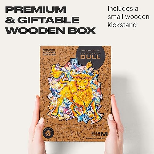 Miniatura 4 de UNIDRAGON Rompecabezas de madera originales  Toro próspero, 102 piezas, pequeño 7.5 x 8.7 pulgadas, hermoso paquete de regalo, forma única, el mejor