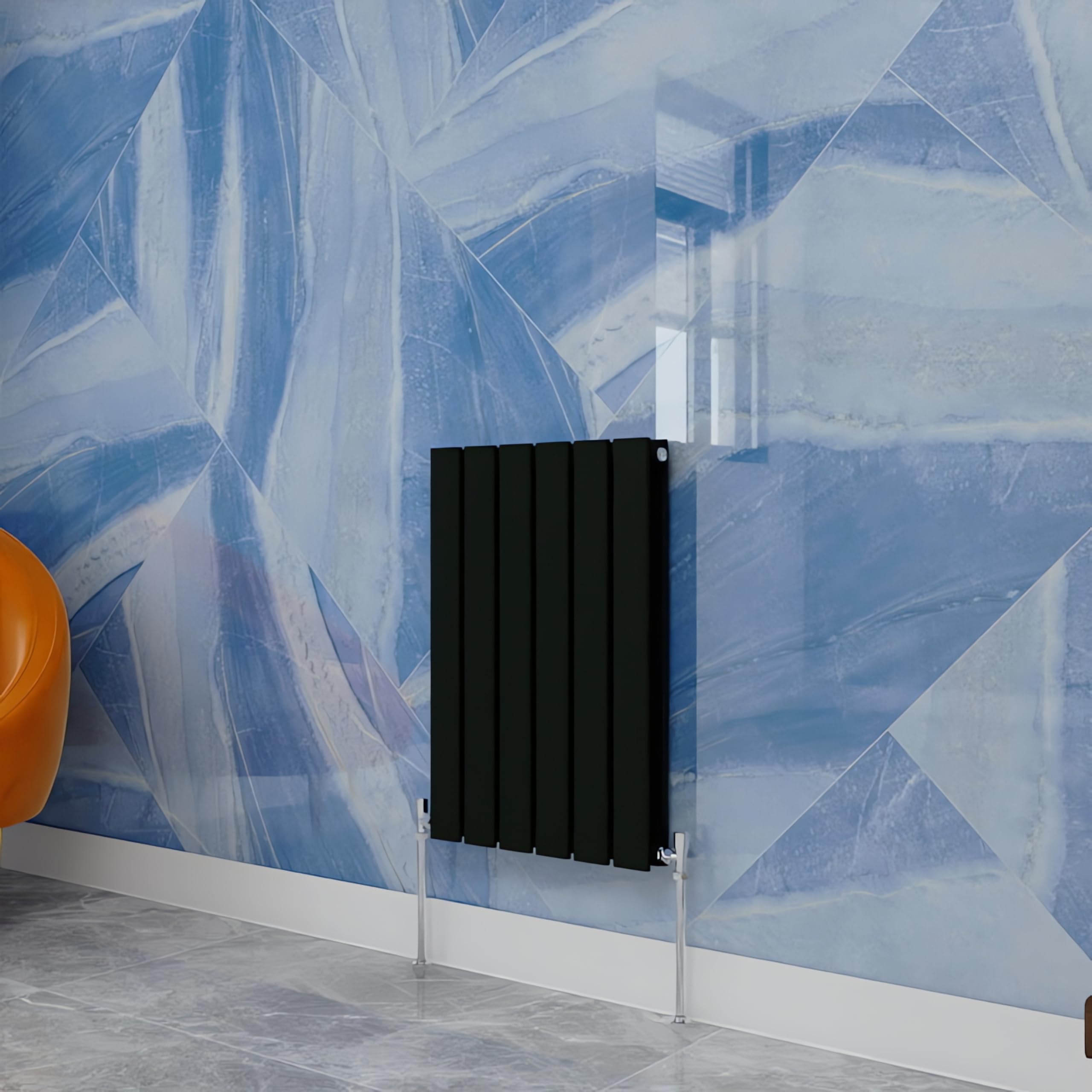 Central Heating Radiator,600x408mm Black Horizontal Flat Double Panel Column Energy-efficient for Morden Multi-Scene