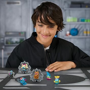 MrBeast Lab Swarms HyperFusion Series Collecting over 100 unique Hyperworms, this lab pack includes 6 micro beasts, 6 collectible stickers, and 2 stackable caps to build your own MrBeast lab