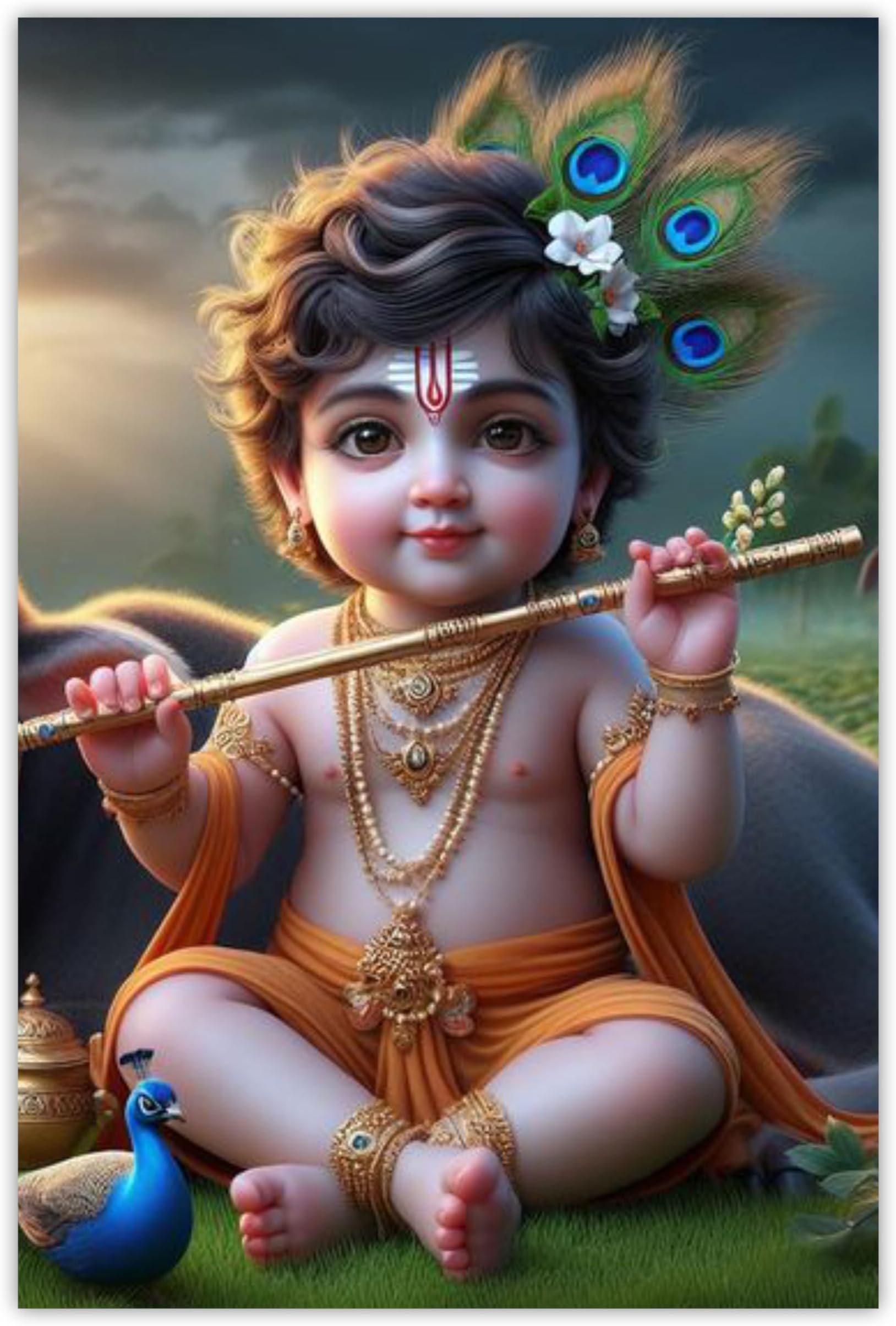 Clickedin Baby Krishna Photo Posters For Pregnant Women, Self Adhesive Cute Bal Gopal Poster For Room Wall Decoration (Pack Of 1) (Design 3)