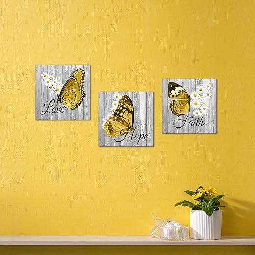 Miniatura 4 de Artsbay Butt- Arte de pared con margaritas amarillas, decoración del hogar, citas inspiradoras, pintura en lienzo para dormitorio, sala de estar,