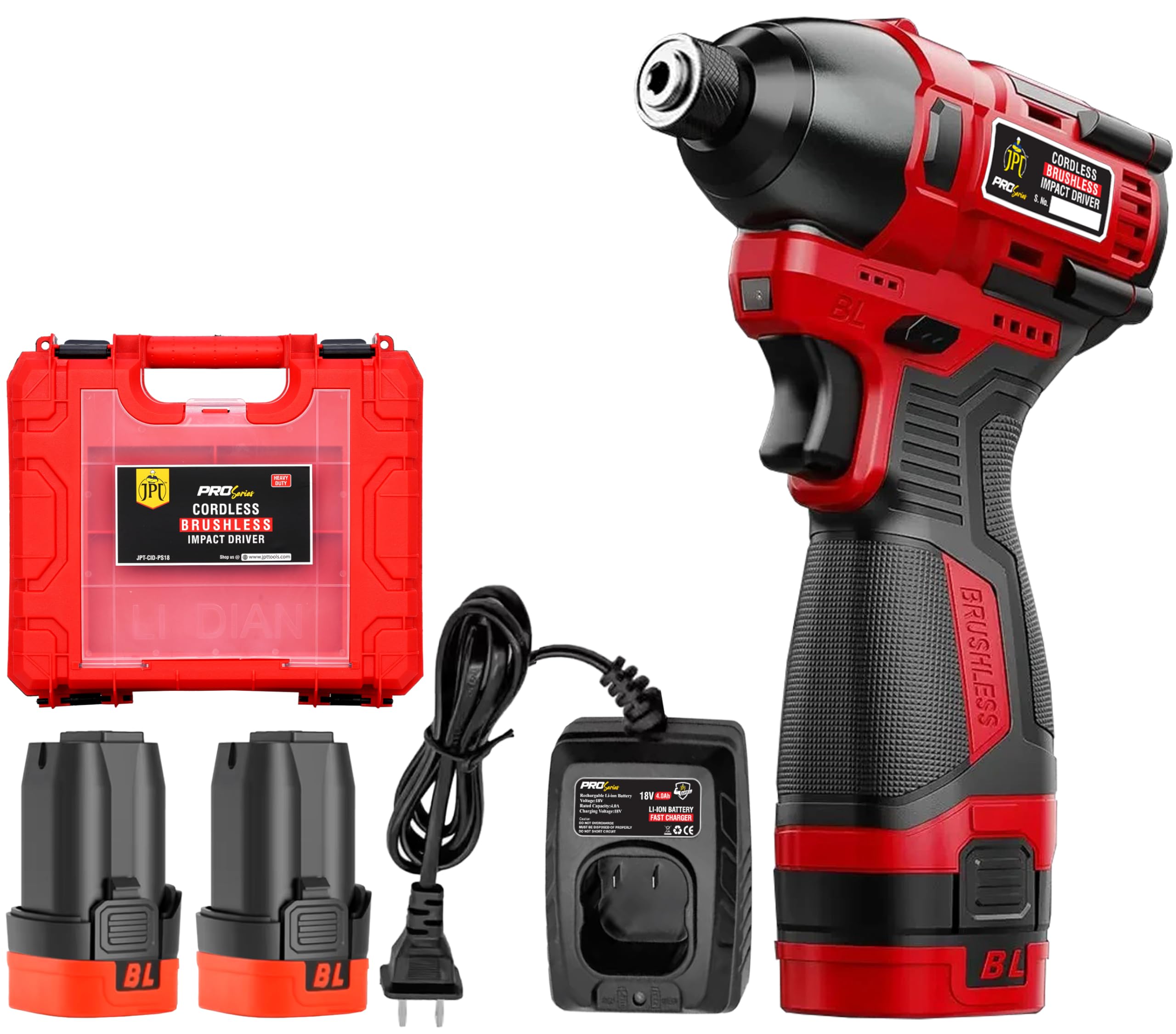 JPT 18V Pro Series Brushless Compact Impact Driver - 118 ft-lbs Torque with Quick change 1/4" Hex Shaft, 3-Speed Variable, For Electricians, Carpenters & Fabricators